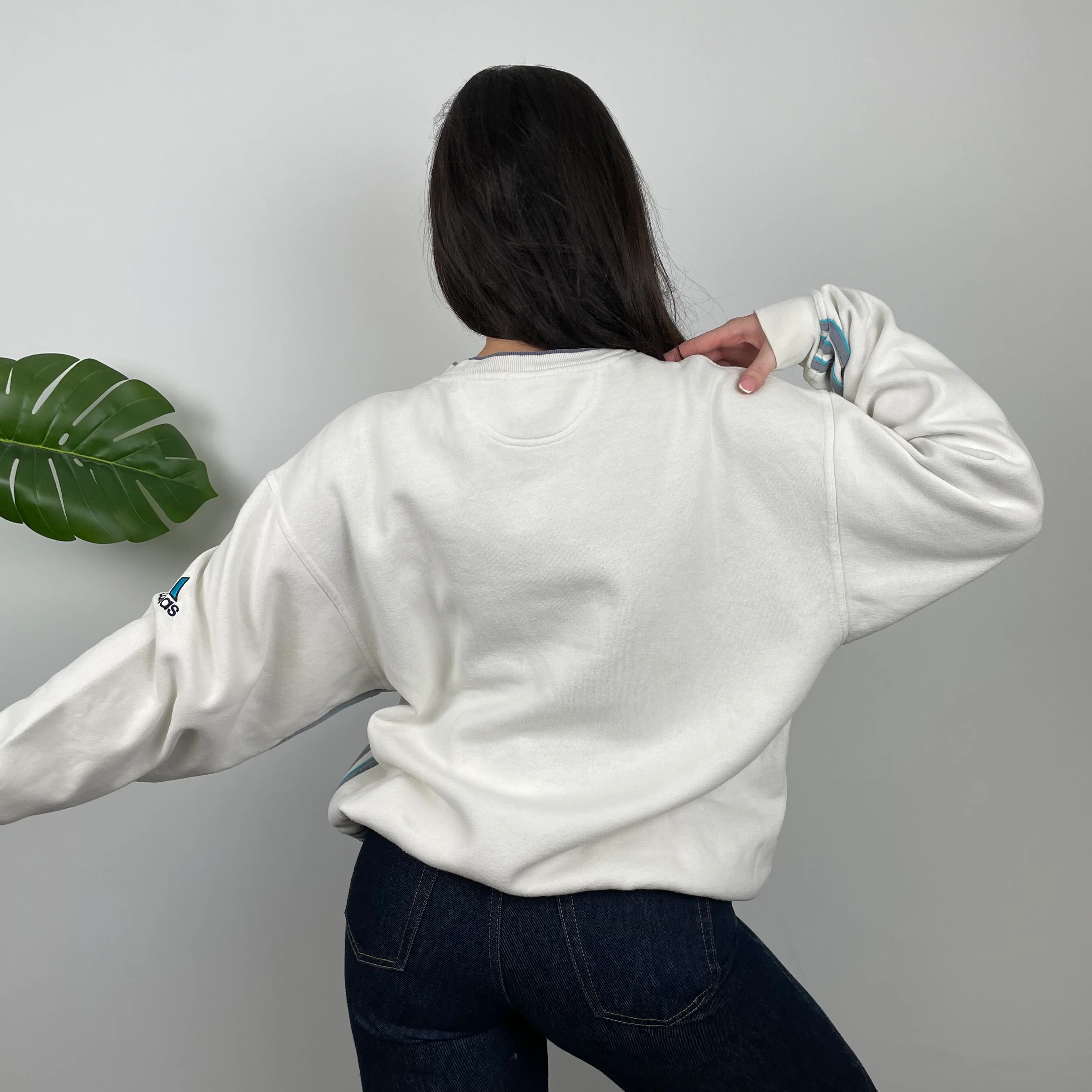 Adidas White Embroidered Spell Out Sweatshirt (M) - Image 8