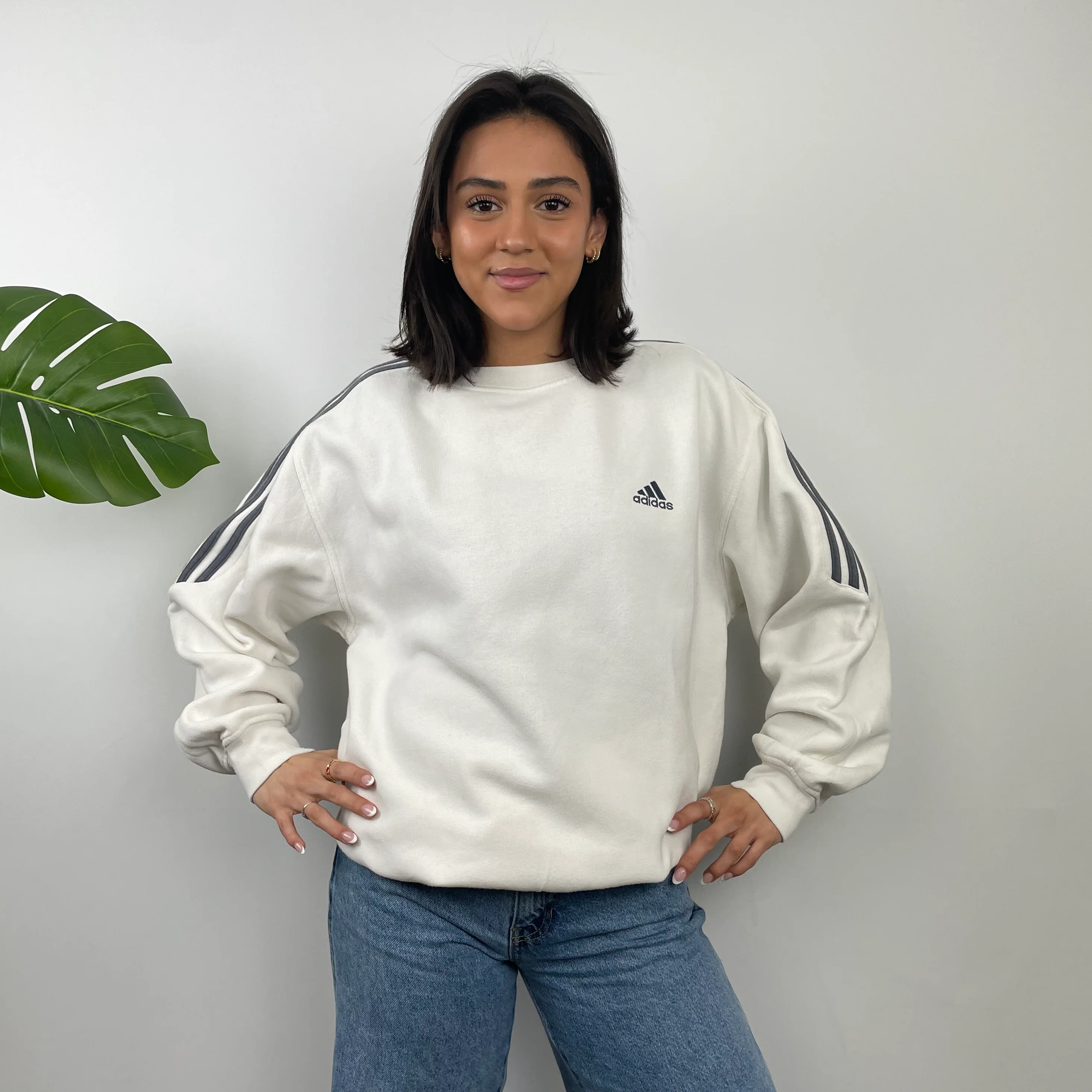 Adidas White Embroidered Spell Out Sweatshirt (L)