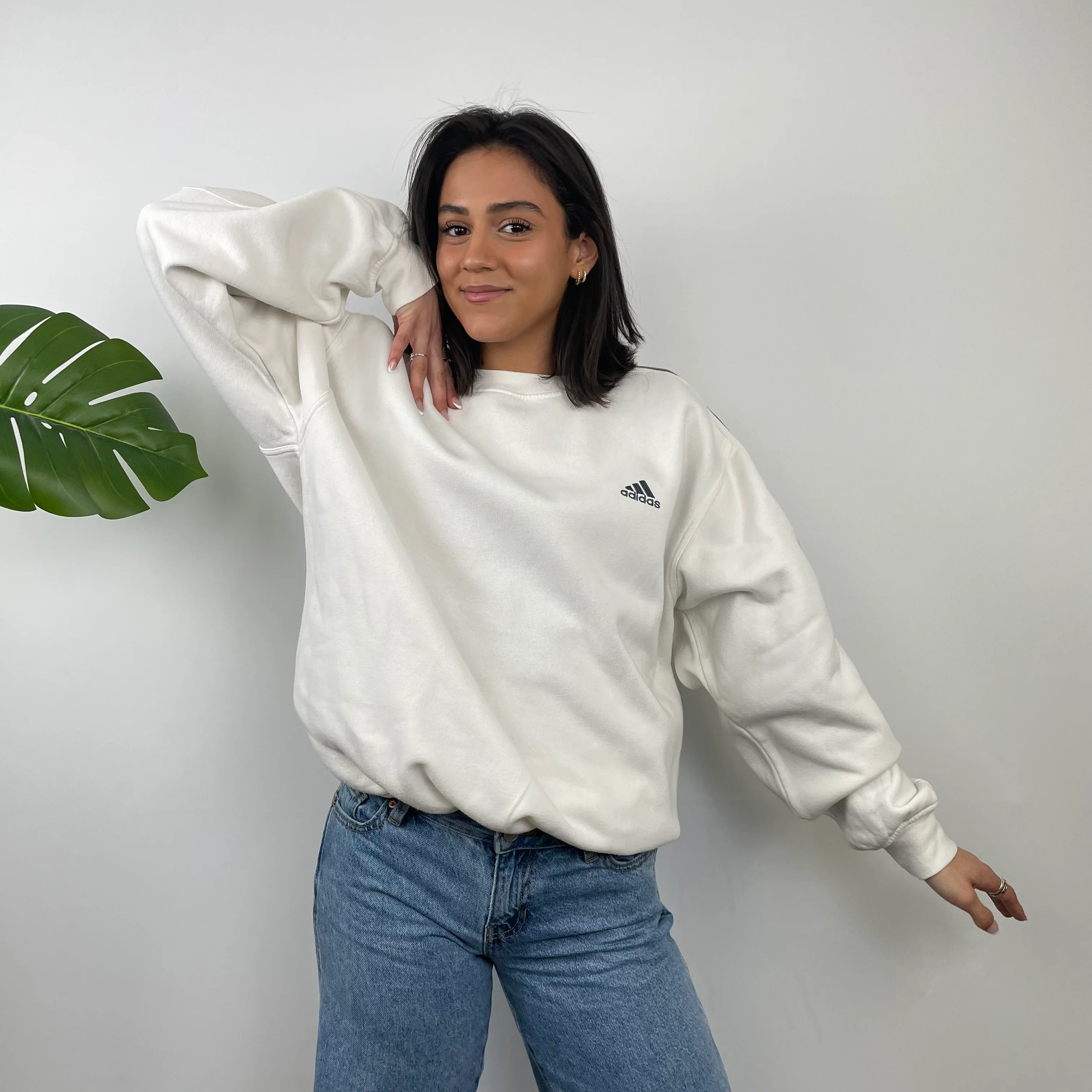 Adidas White Embroidered Spell Out Sweatshirt (L) - Image 3