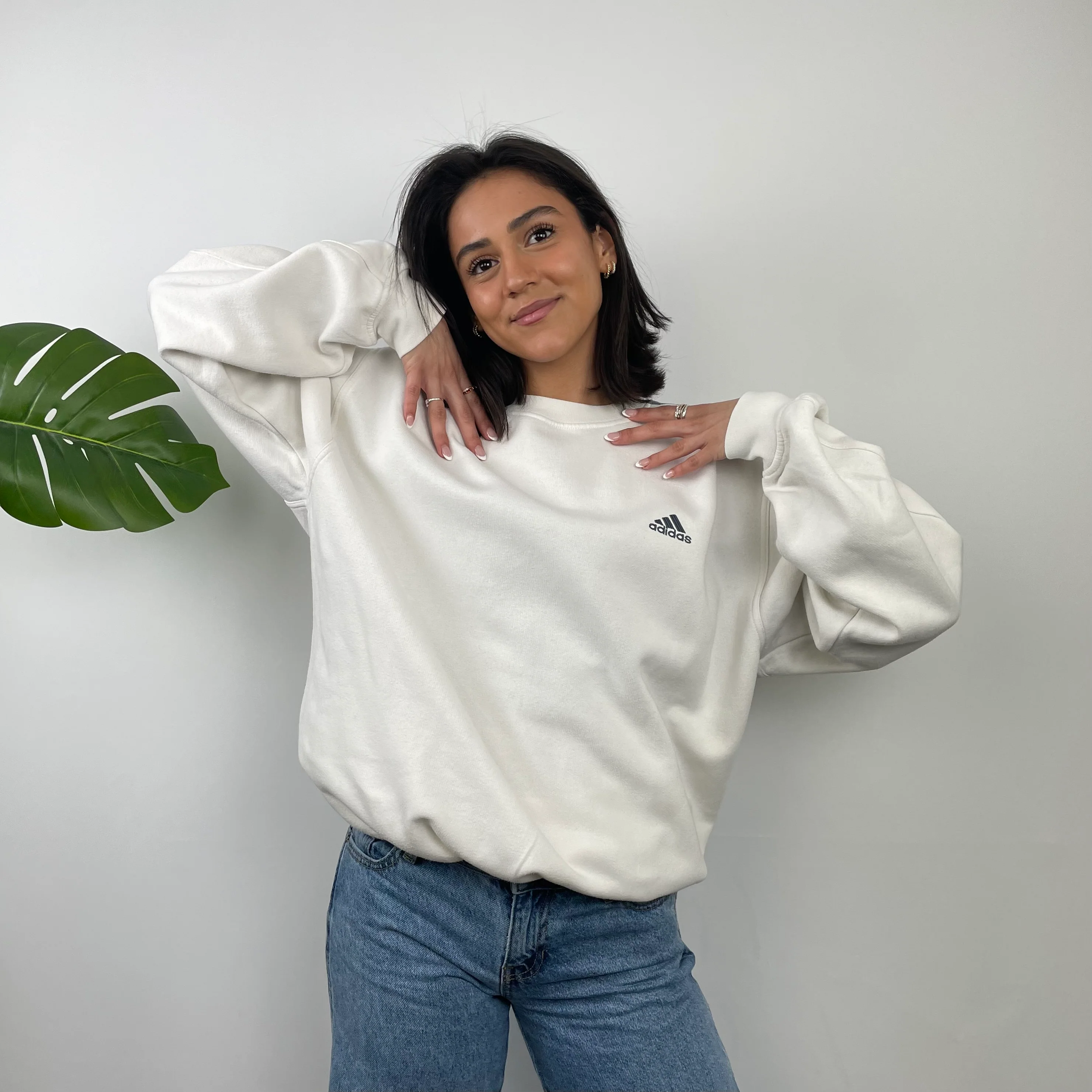 Adidas White Embroidered Spell Out Sweatshirt (L) - Image 4