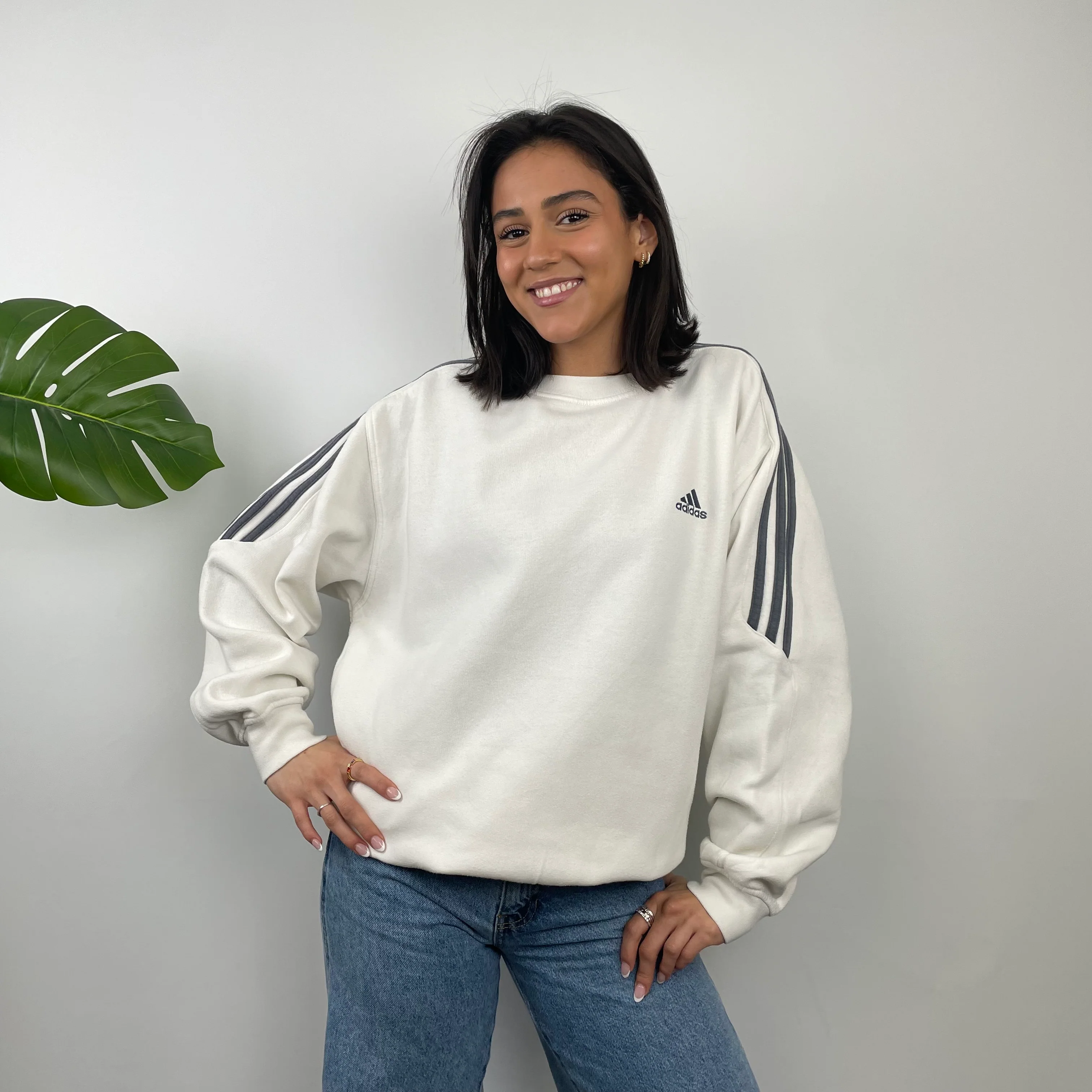 Adidas White Embroidered Spell Out Sweatshirt (L) - Image 5