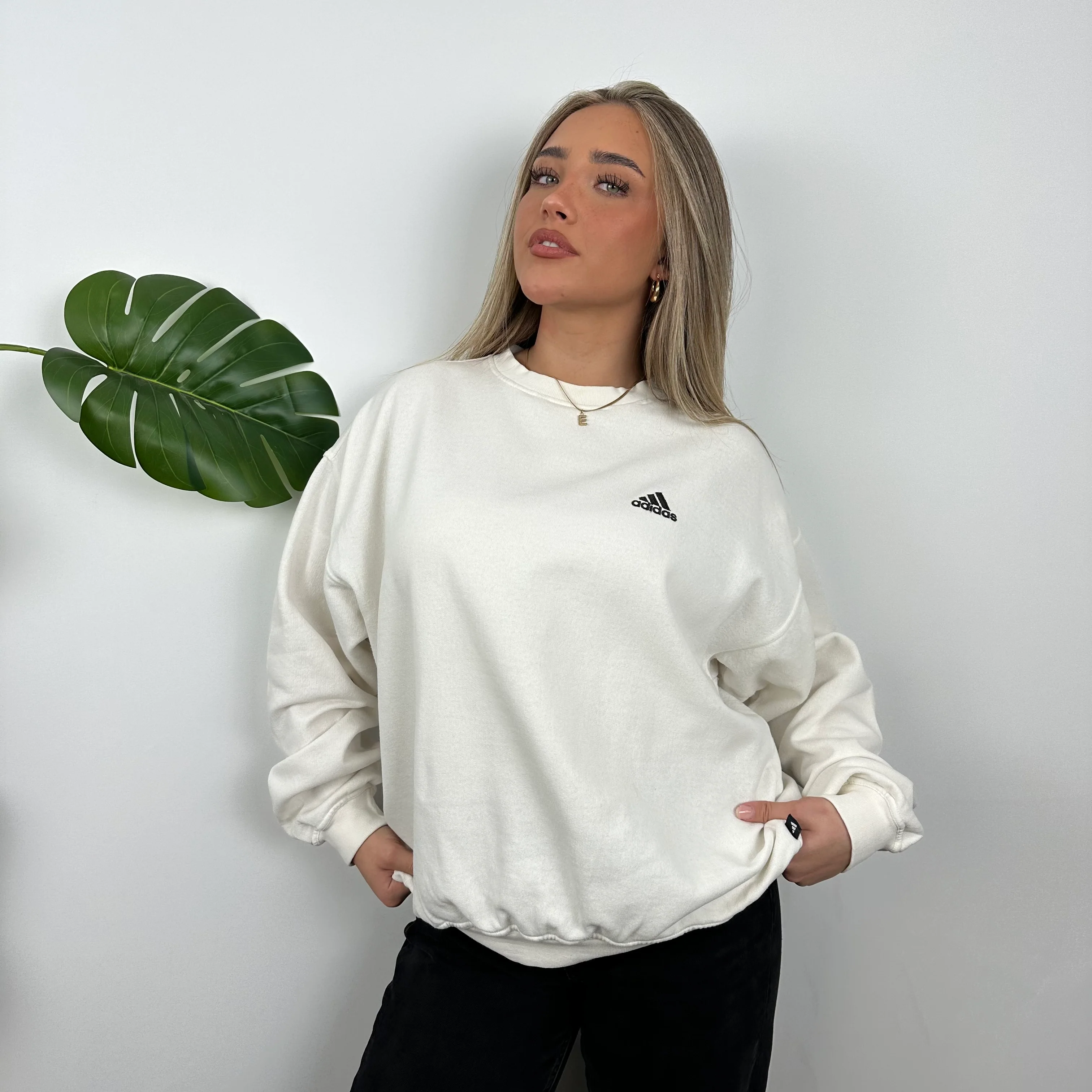 Adidas White Embroidered Spell Out Sweatshirt (M)