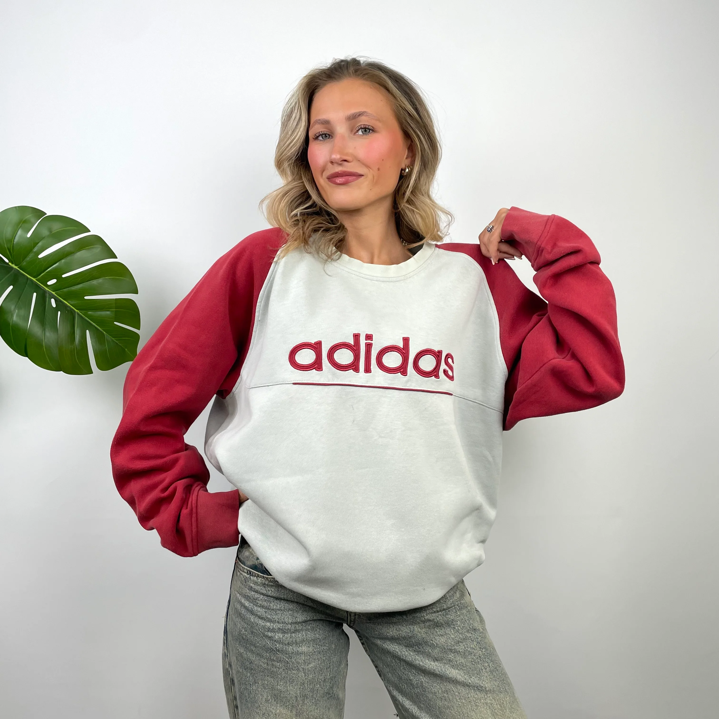 Adidas White Embroidered Spell Out Sweatshirt (XL) - Image 2