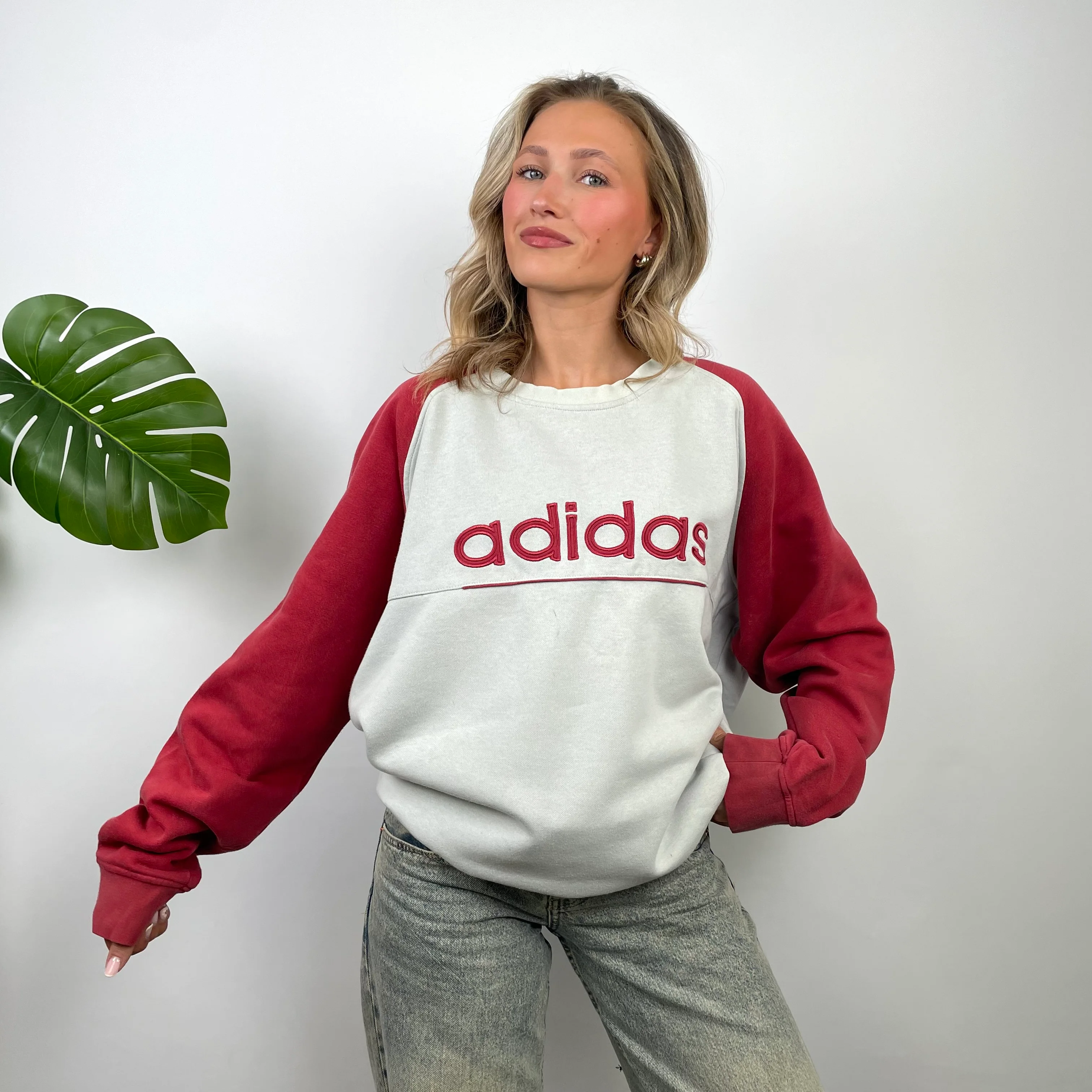 Adidas White Embroidered Spell Out Sweatshirt (XL) - Image 3