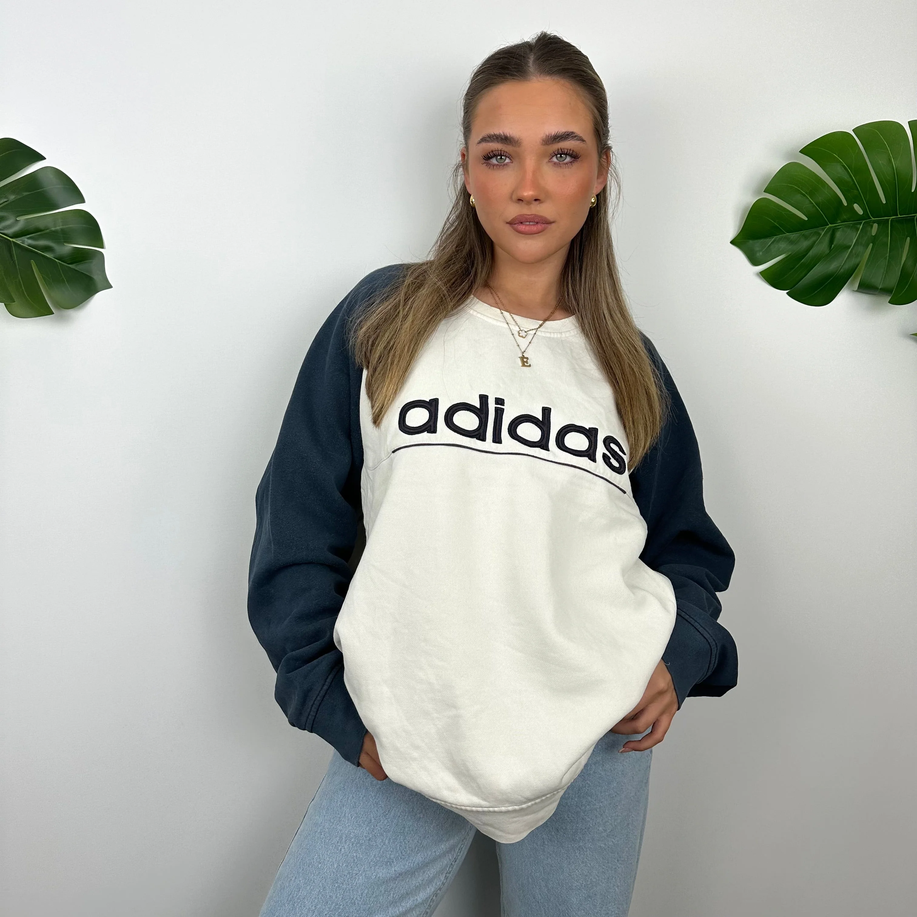 Adidas White Embroidered Spell Out Sweatshirt (L) - Image 2