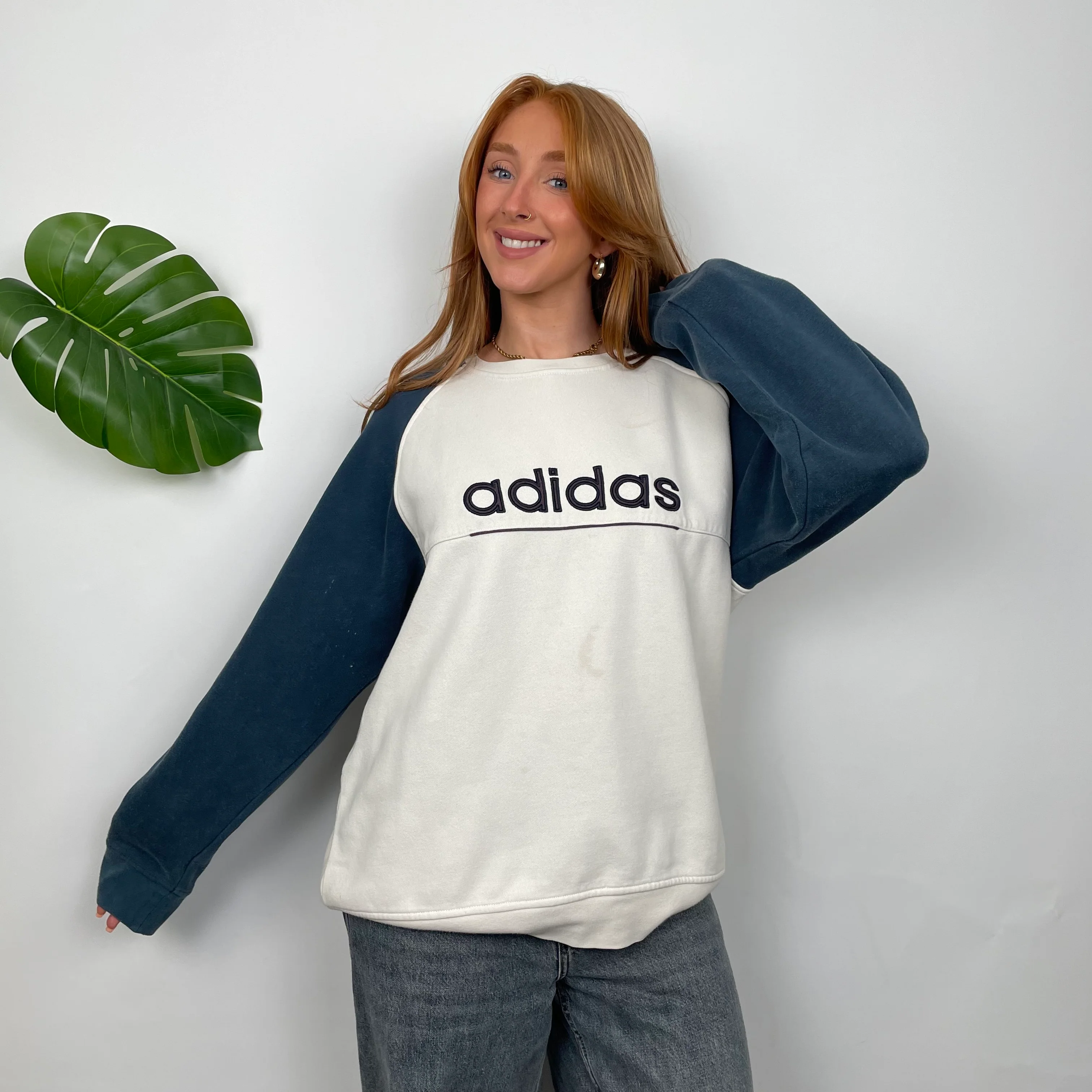 Adidas White Embroidered Spell Out Sweatshirt (M) - Image 3
