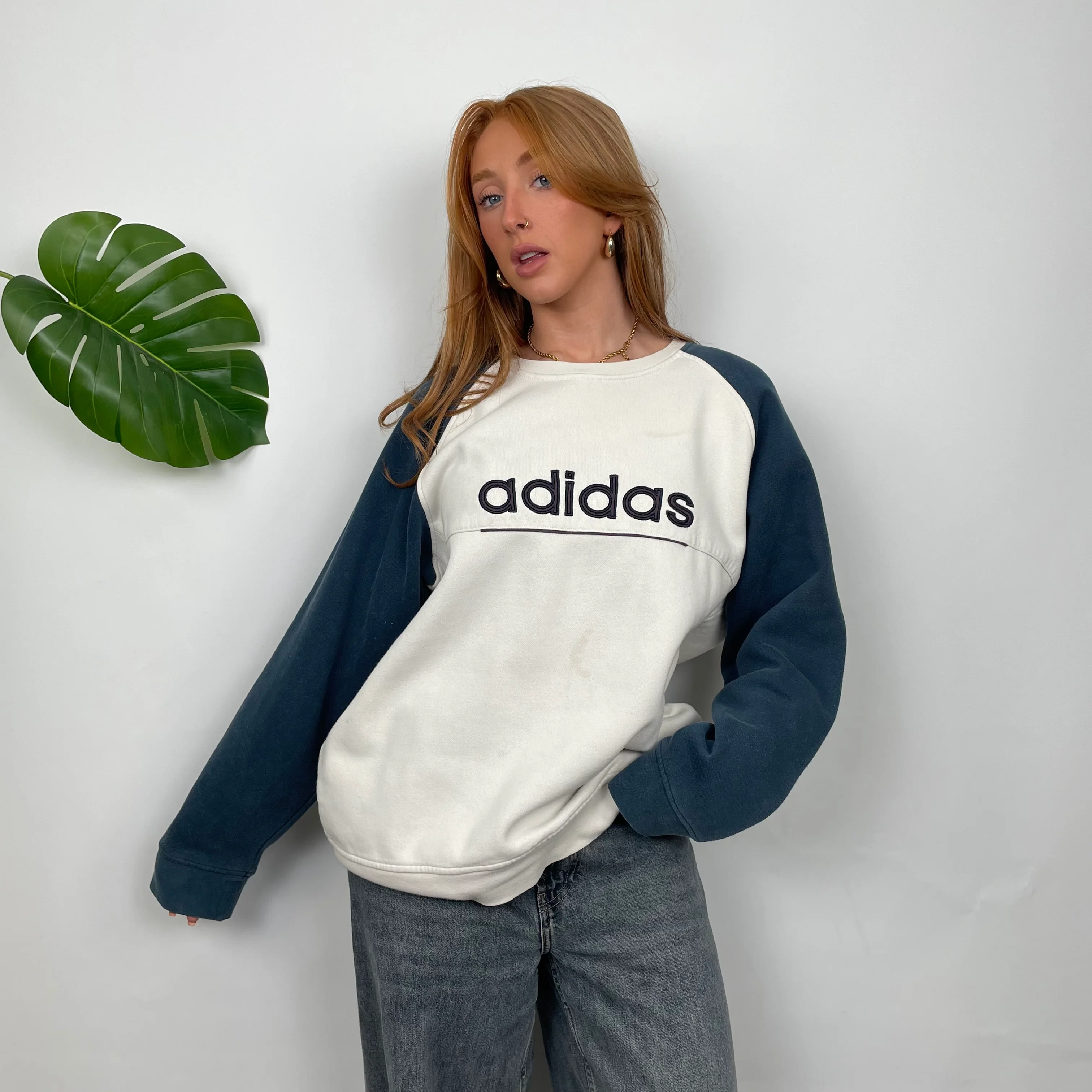 Adidas White Embroidered Spell Out Sweatshirt (M) - Image 4