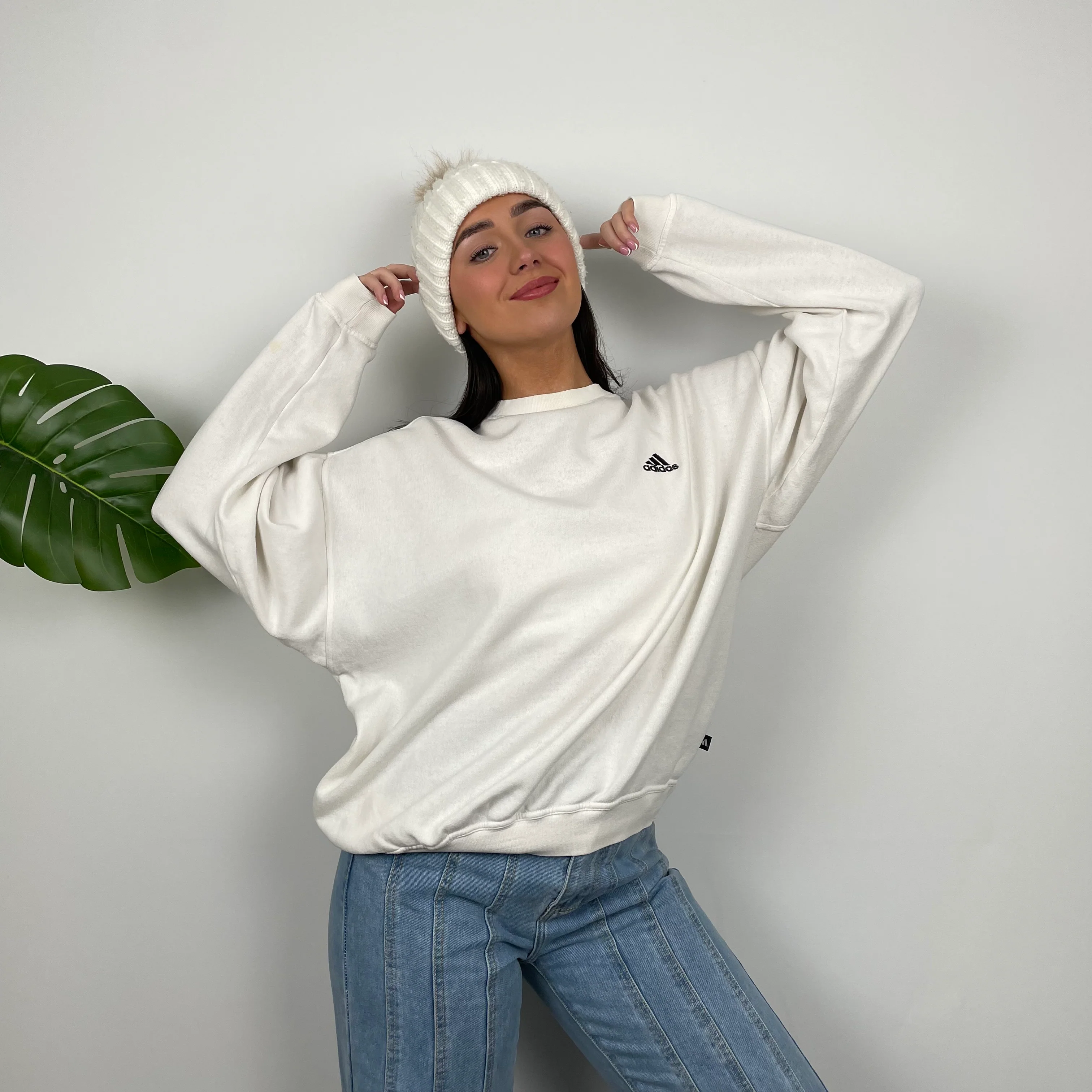 Adidas White Embroidered Spell Out Sweatshirt (L) - Image 3