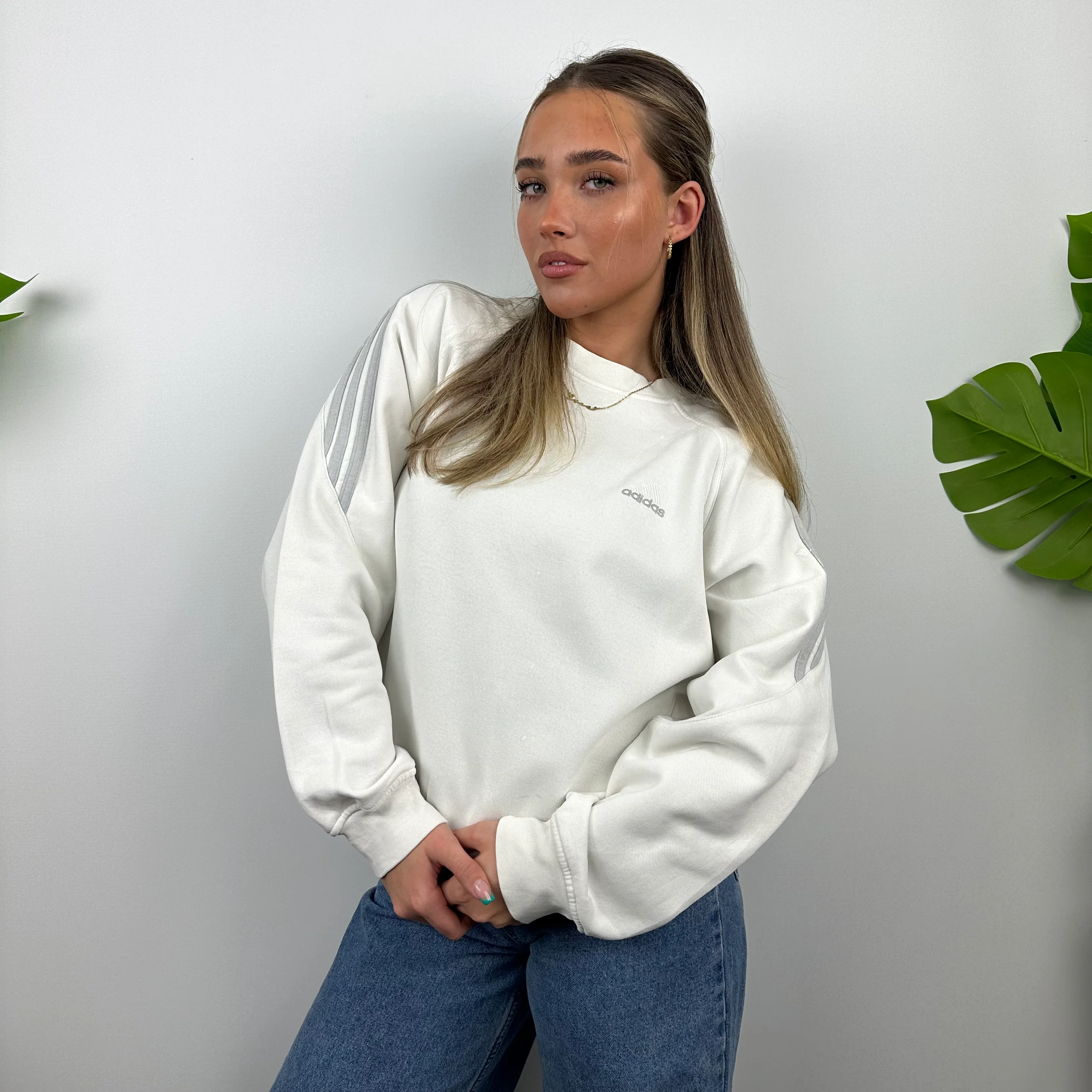 Adidas White Embroidered Spell Out Sweatshirt (S) - Image 2