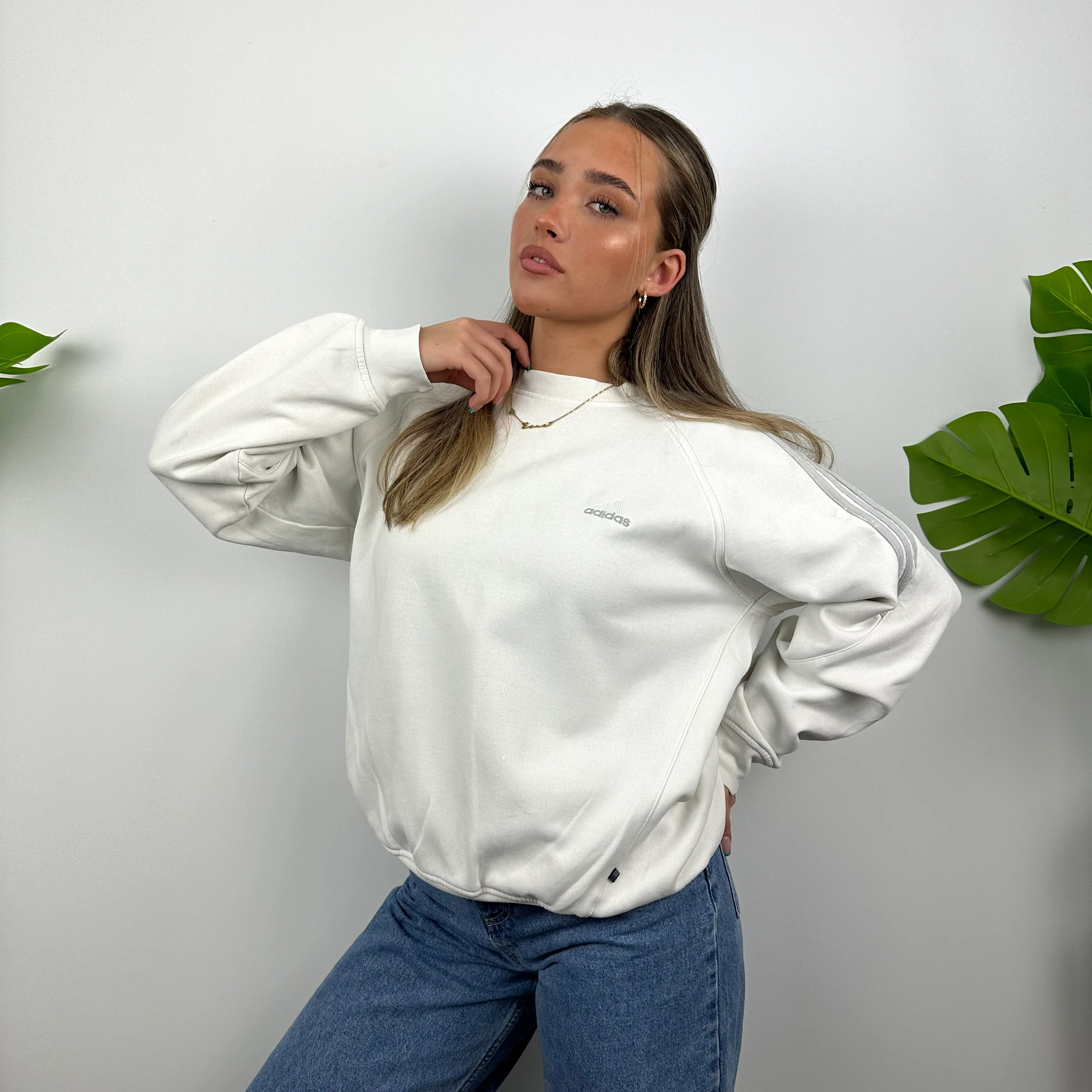 Adidas White Embroidered Spell Out Sweatshirt (S) - Image 3