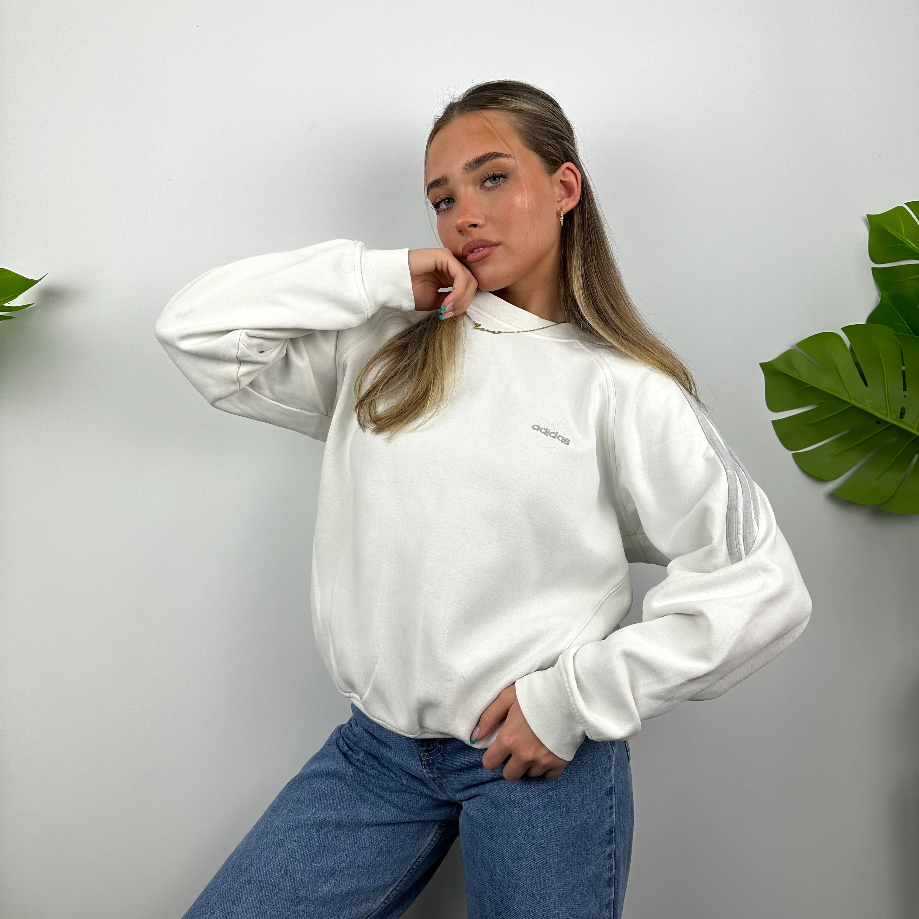 Adidas White Embroidered Spell Out Sweatshirt (S) - Image 5