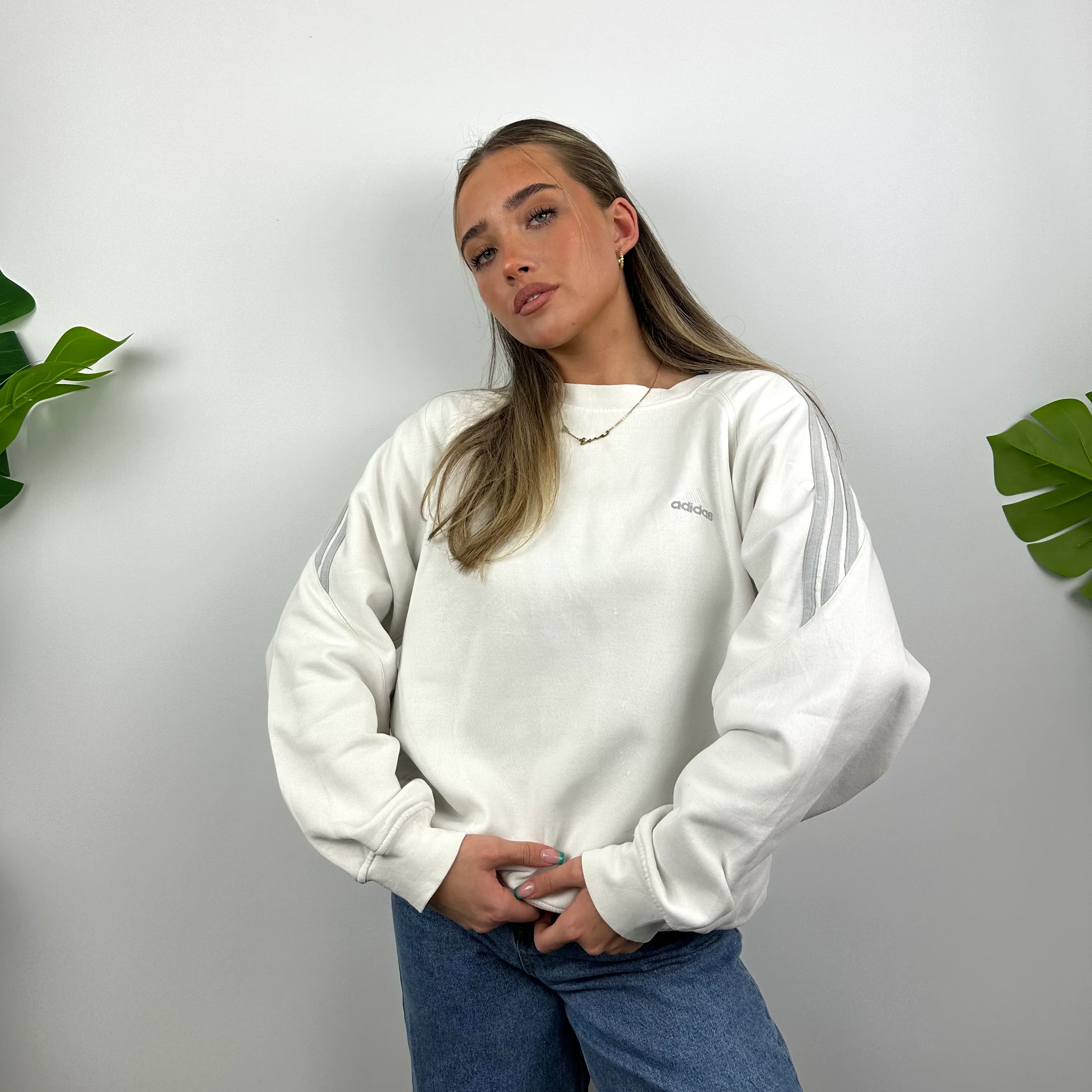 Adidas White Embroidered Spell Out Sweatshirt (S) - Image 6