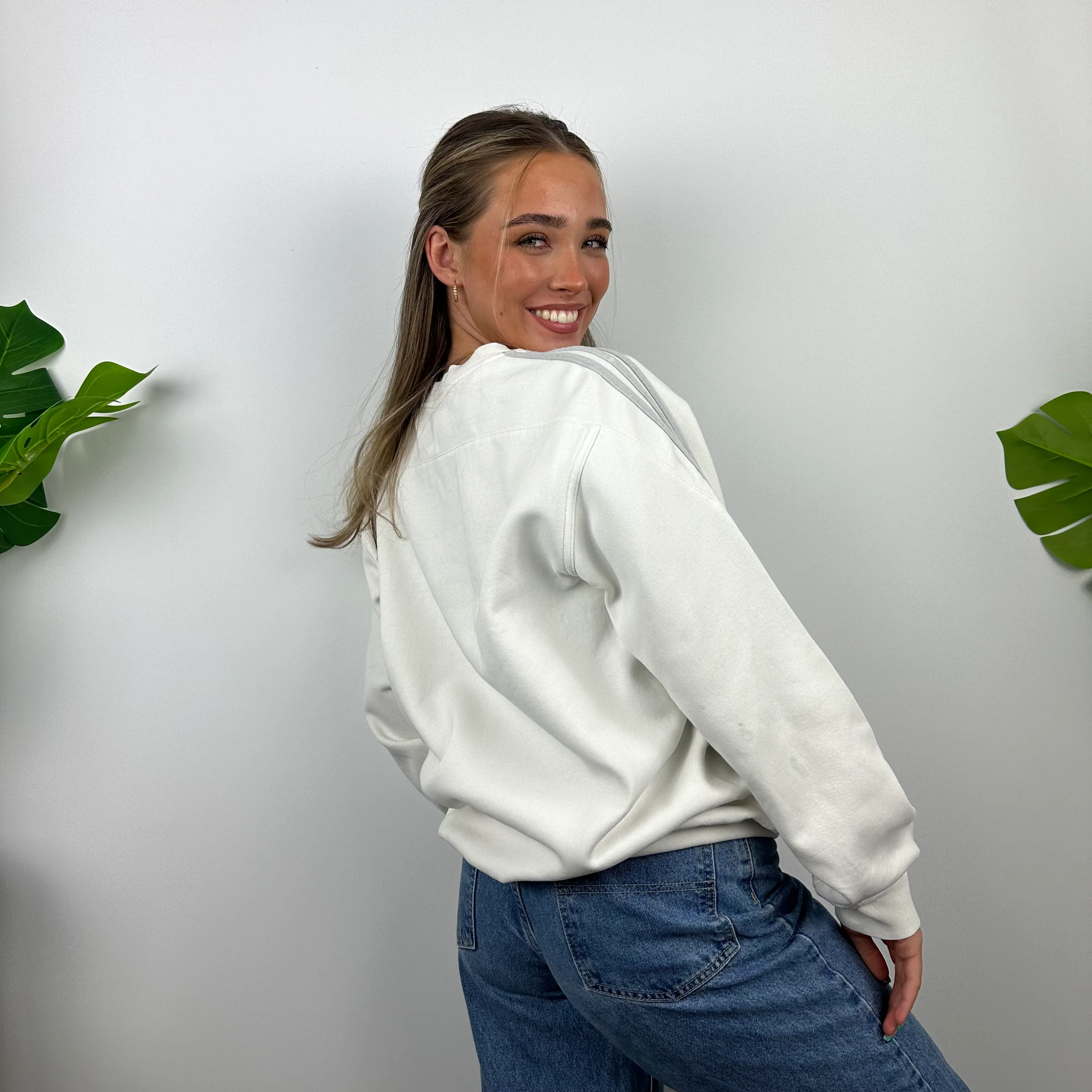 Adidas White Embroidered Spell Out Sweatshirt (S) - Image 7