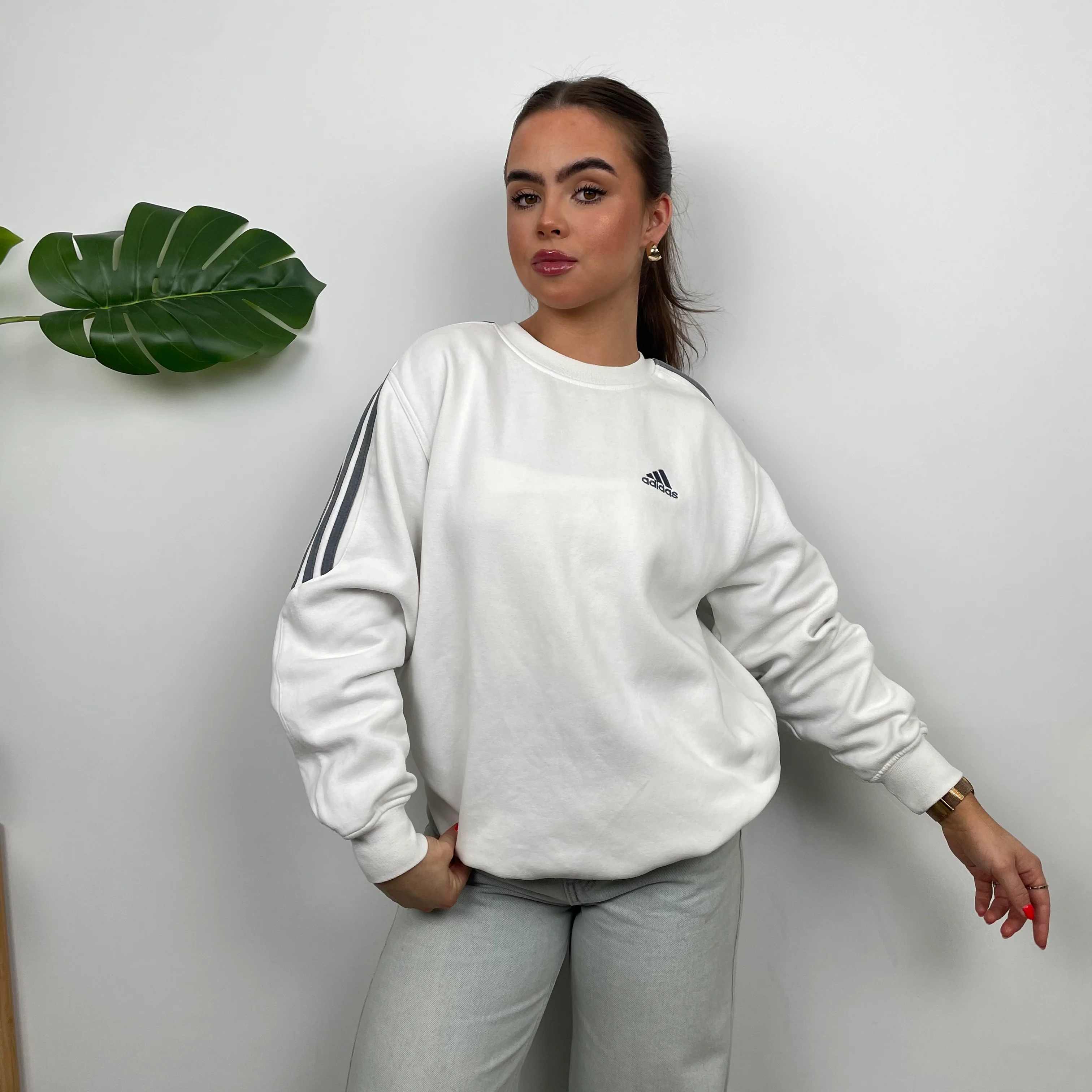 Adidas White Embroidered Spell Out Sweatshirt (L) - Image 4