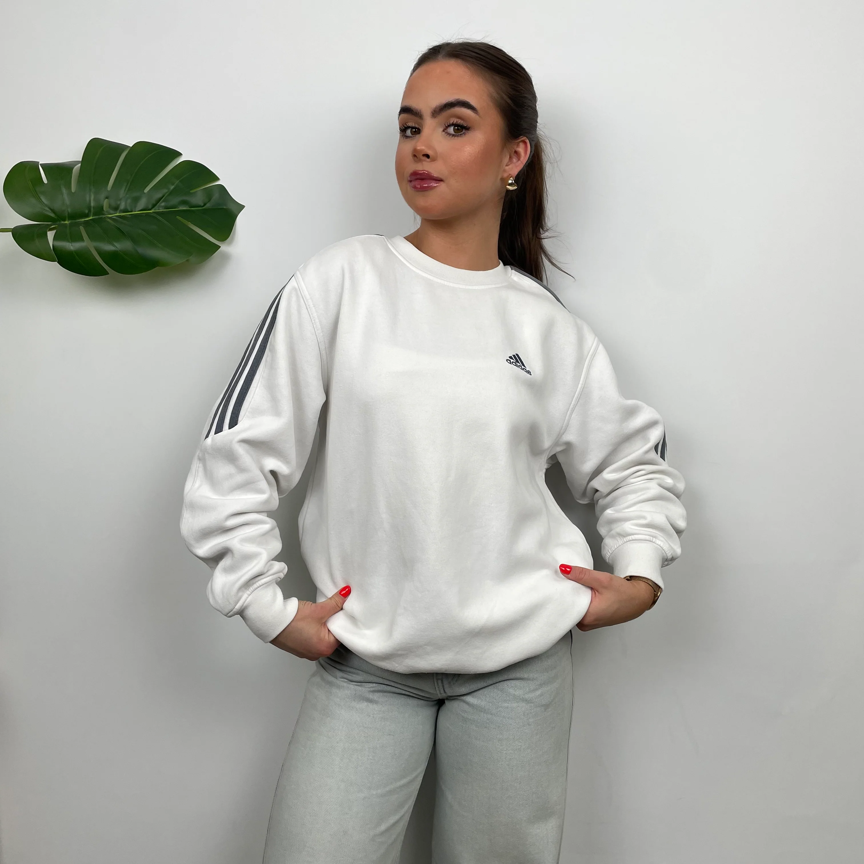 Adidas White Embroidered Spell Out Sweatshirt (L) - Image 7