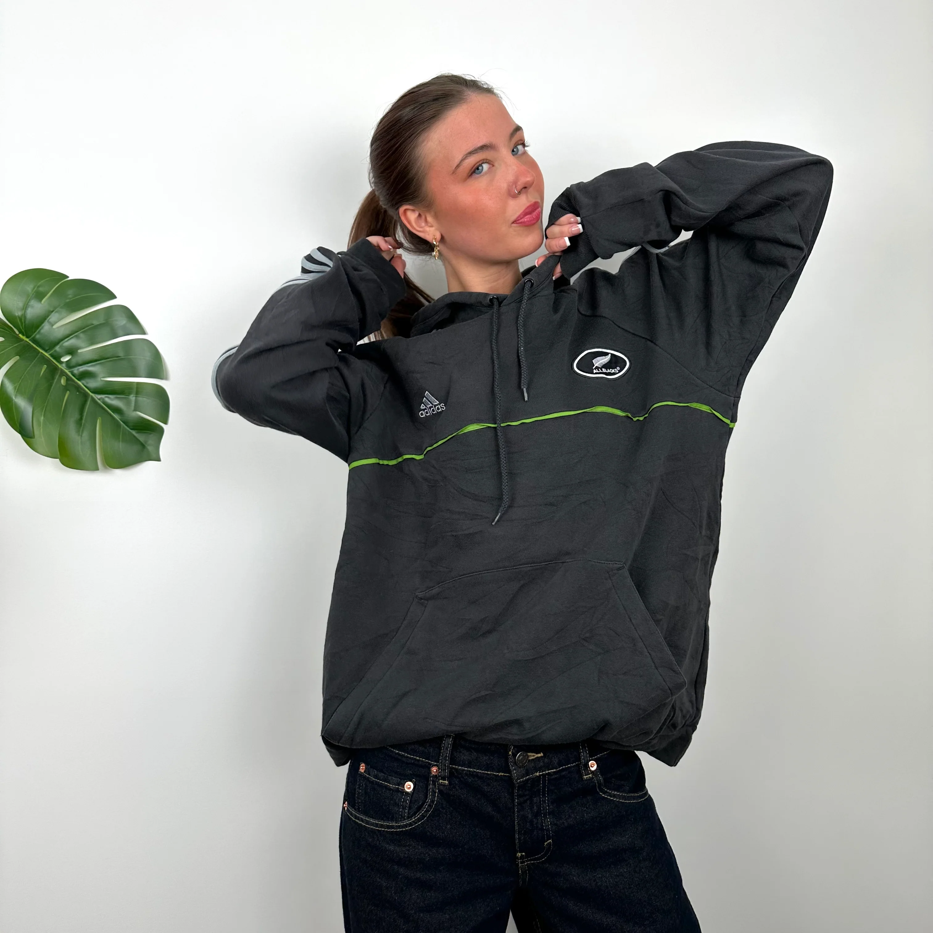 Adidas X All Blacks RARE Black Embroidered Spell Out Hoodie (L) - Image 4