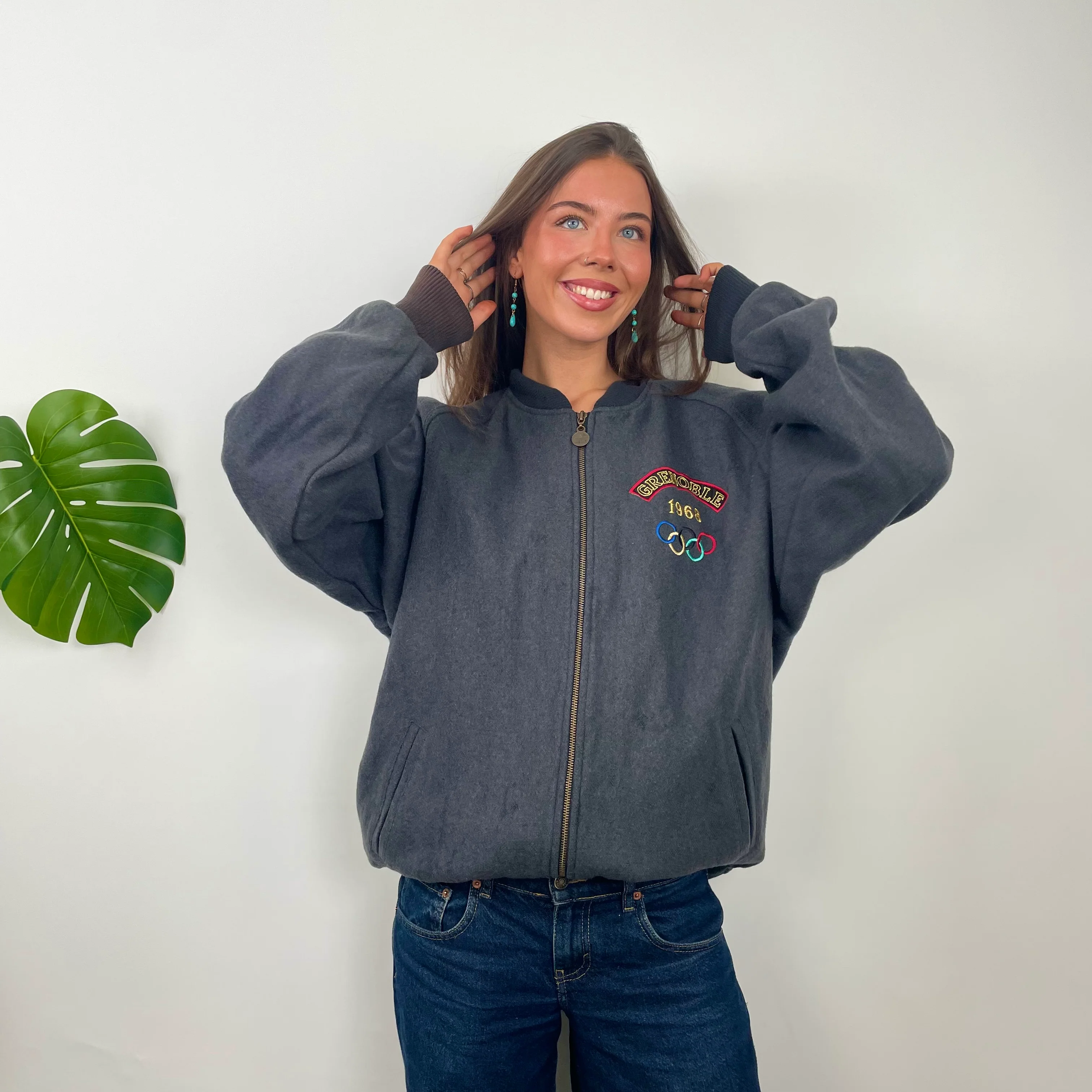 Adidas X Cortina Grenoble Olympics 80’s Grey Embroidered Spell Out Jacket