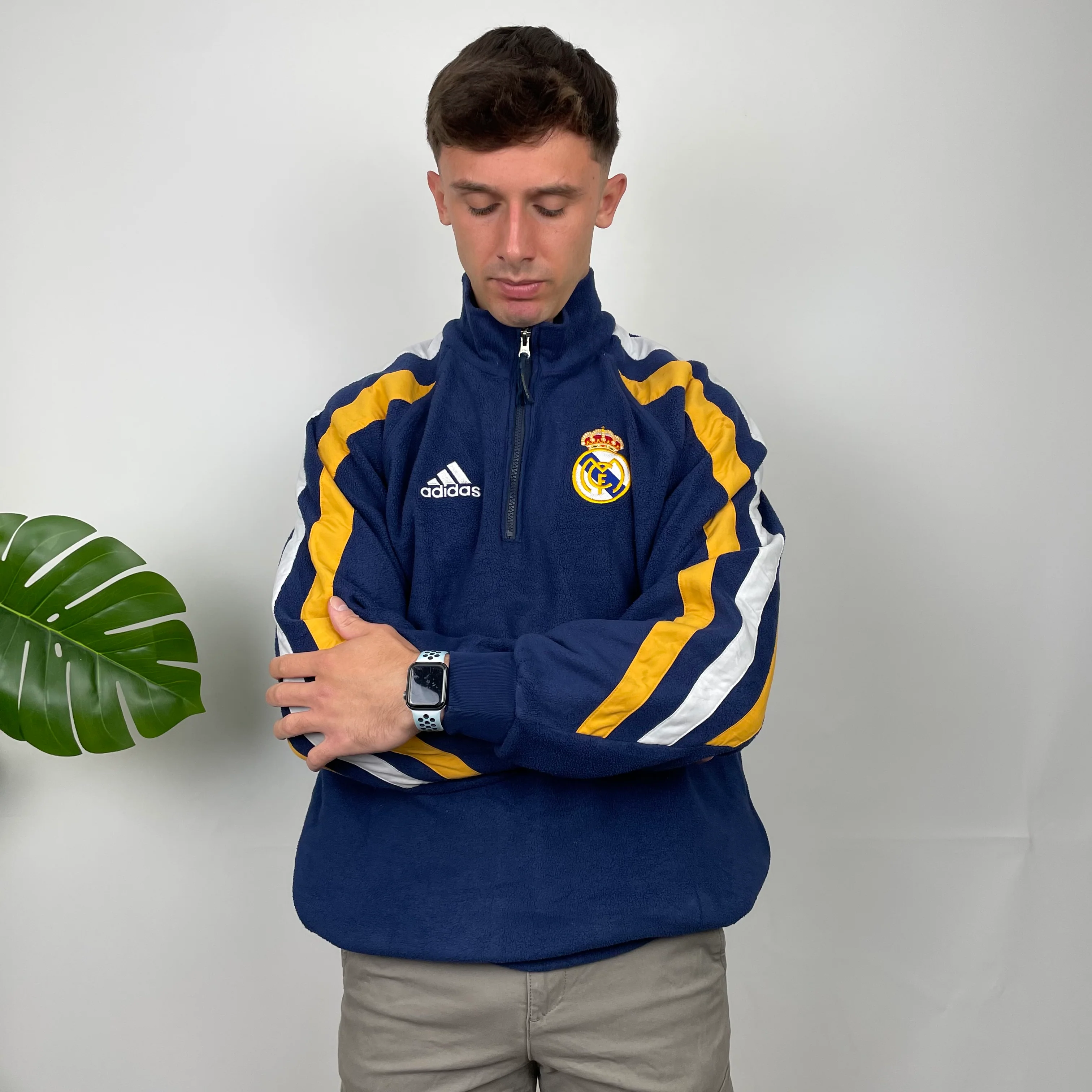 Adidas x Real Madrid CF Embroidered Spell Out Fleece Quarter Zip (XL) - Image 3