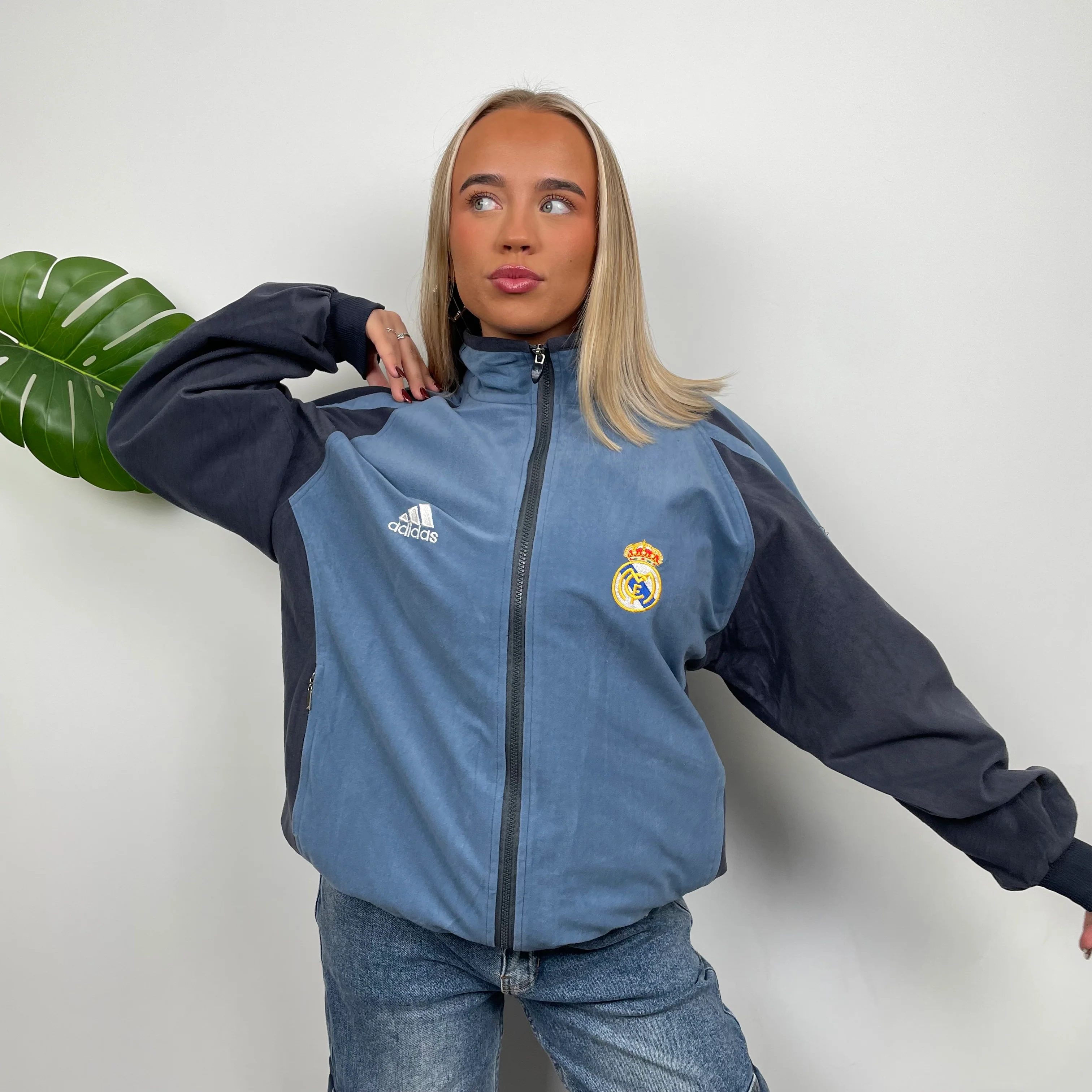 Adidas x Real Madrid CF Embroidered Spell Out Windbreaker Zip Up Jacket (L) - Image 3