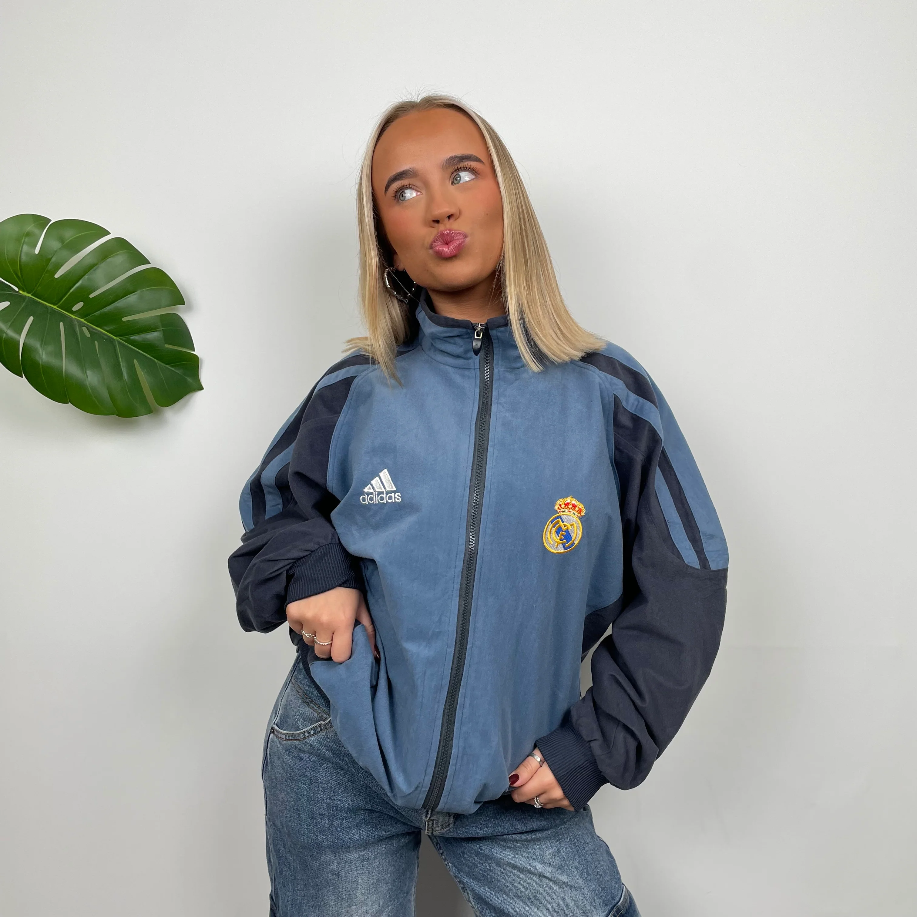 Adidas x Real Madrid CF Embroidered Spell Out Windbreaker Zip Up Jacket (L) - Image 4