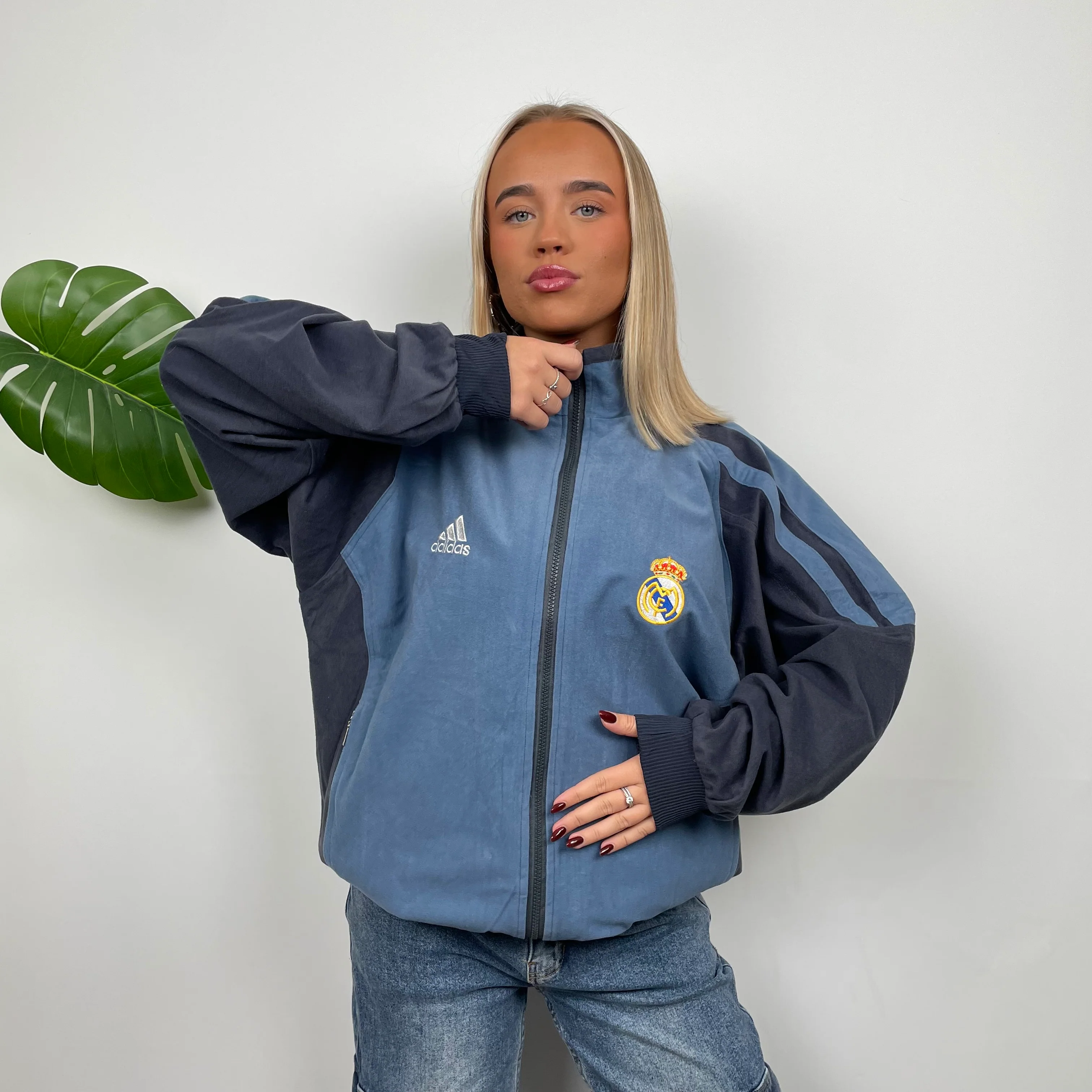 Adidas x Real Madrid CF Embroidered Spell Out Windbreaker Zip Up Jacket (L) - Image 5