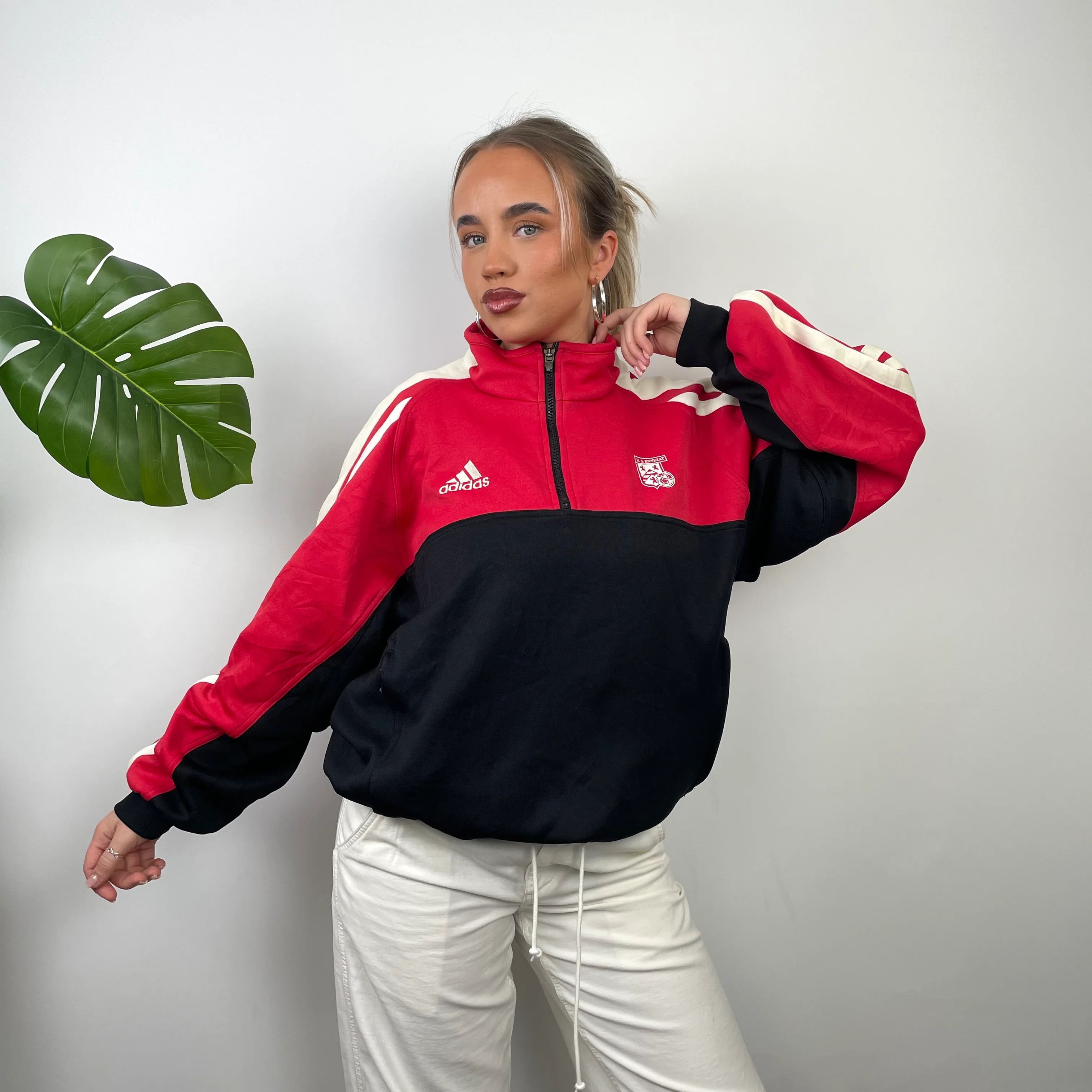 Adidas x U.S Ennezat Black Embroidered Spell Out Quarter Zip Sweatshirt (M)
