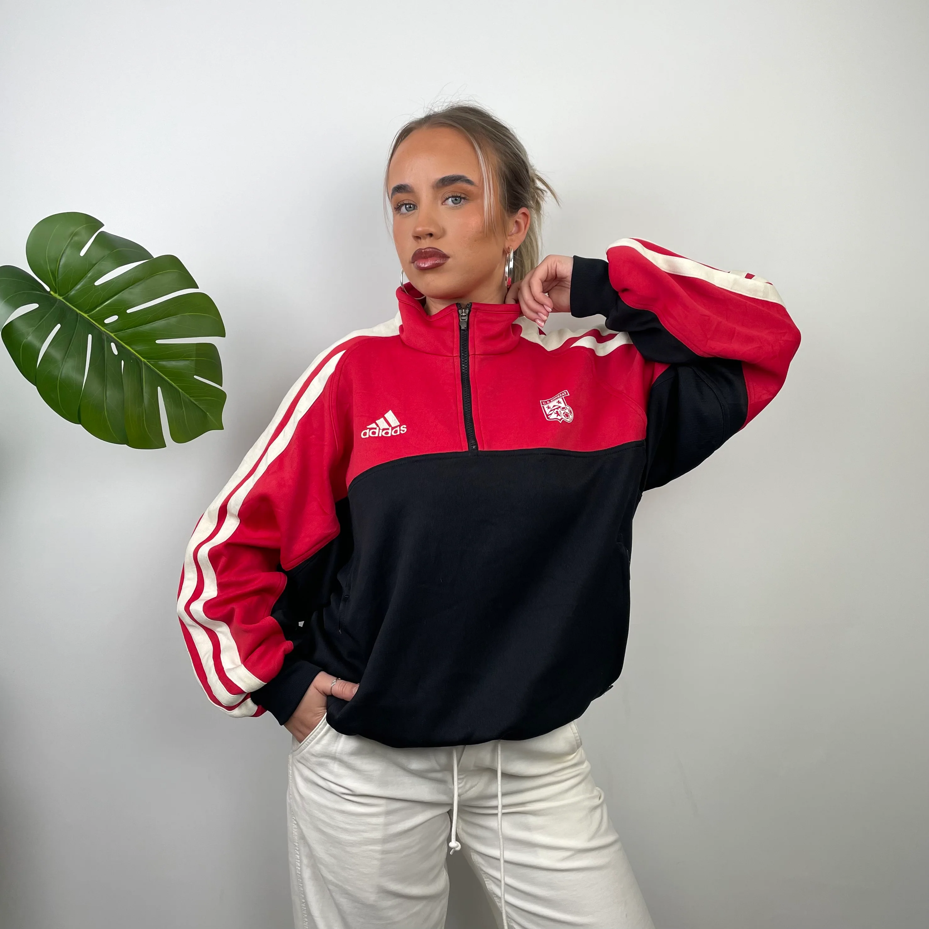 Adidas x U.S Ennezat Black Embroidered Spell Out Quarter Zip Sweatshirt (M) - Image 2
