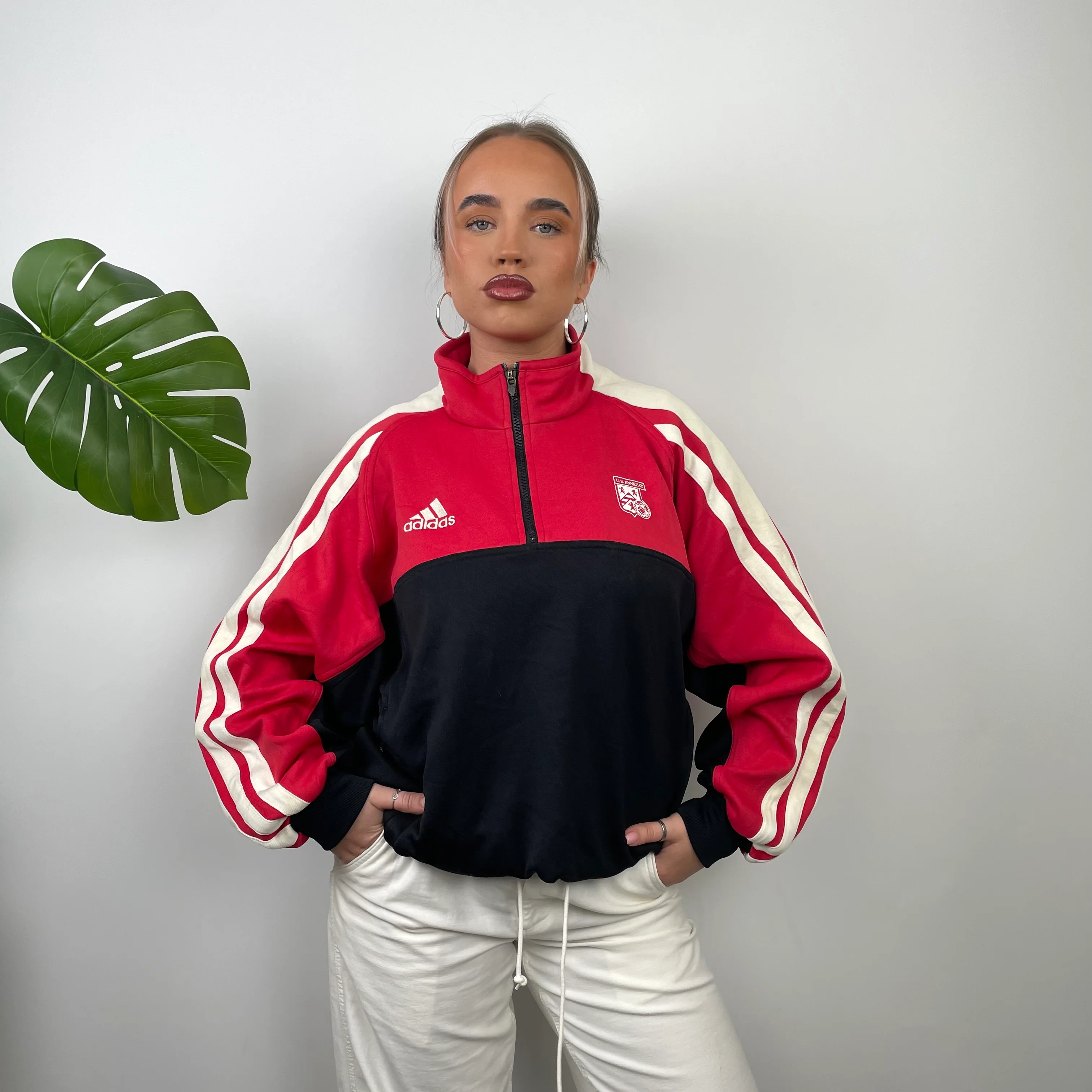 Adidas x U.S Ennezat Black Embroidered Spell Out Quarter Zip Sweatshirt (M) - Image 3