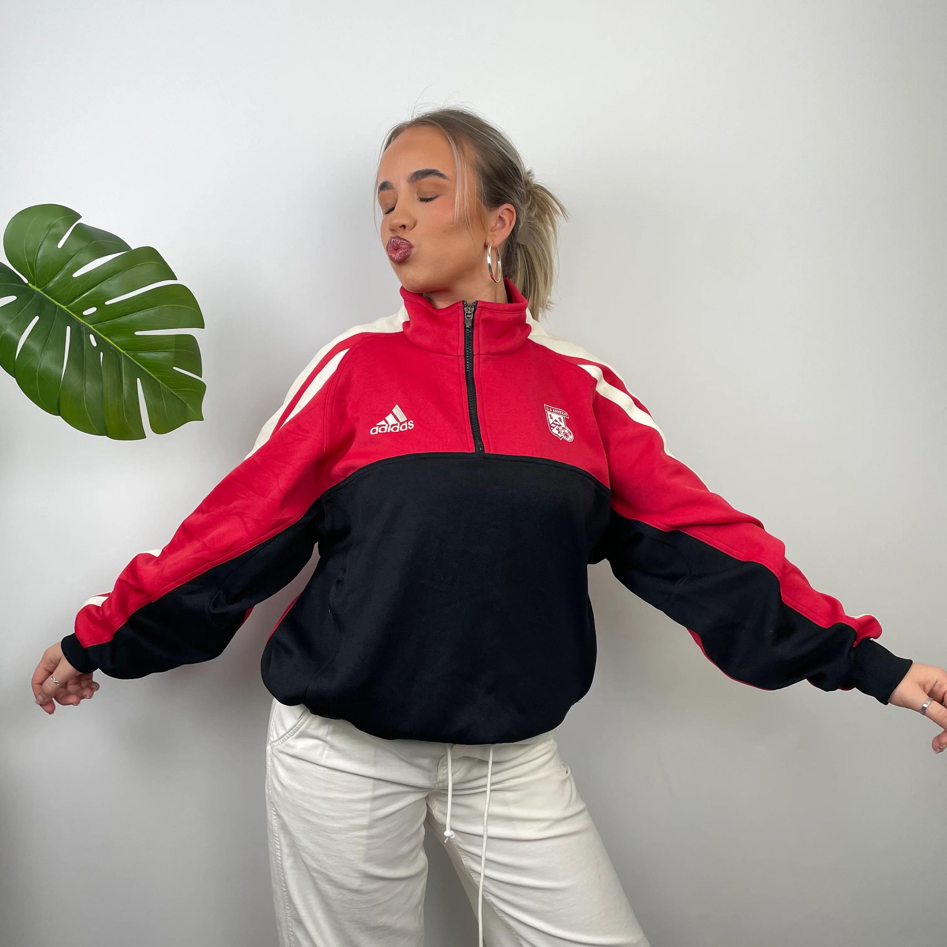 Adidas x U.S Ennezat Black Embroidered Spell Out Quarter Zip Sweatshirt (M) - Image 4