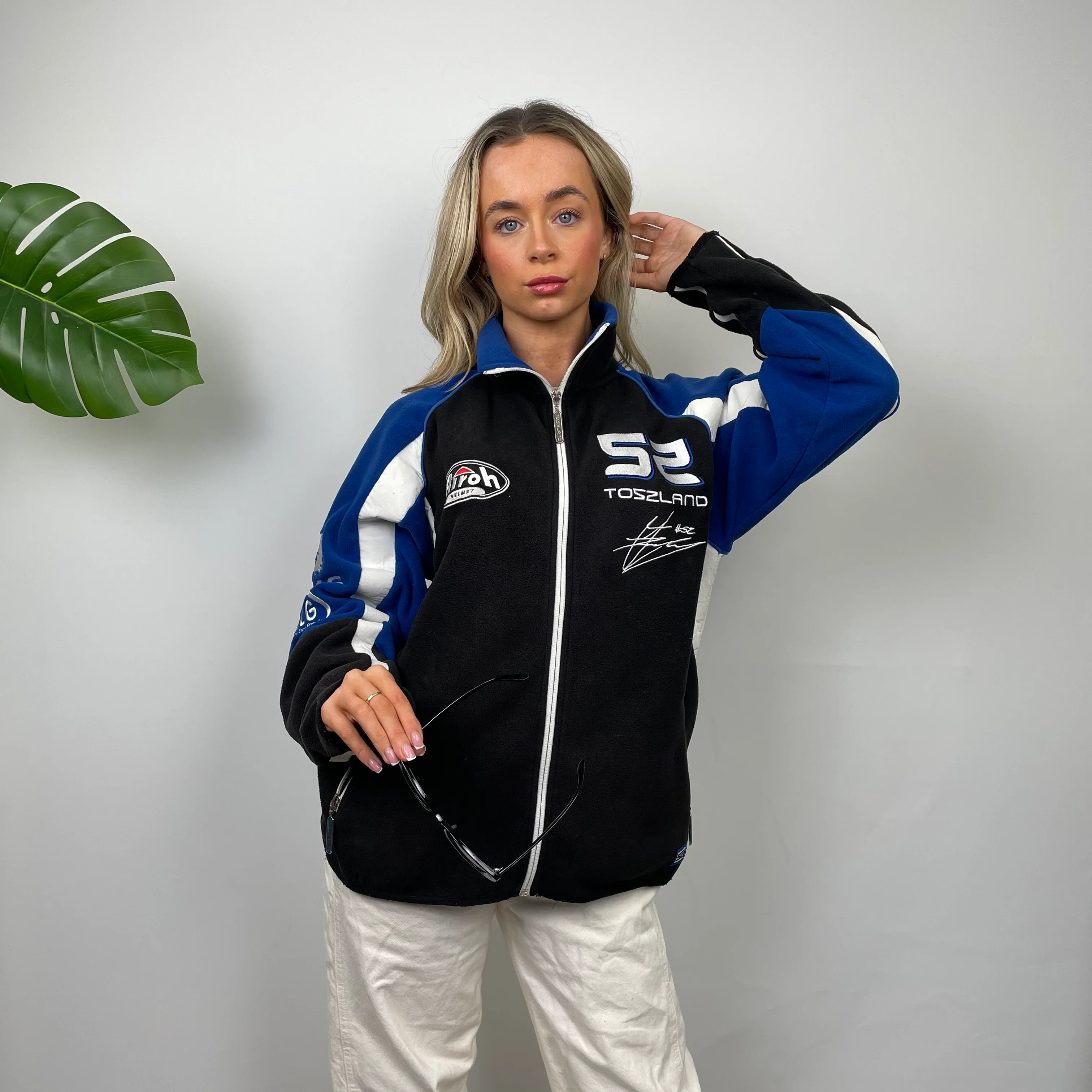 BKS Racing Blue Embroidered Spell Out Zip Up Fleece Jacket (M) - Image 4