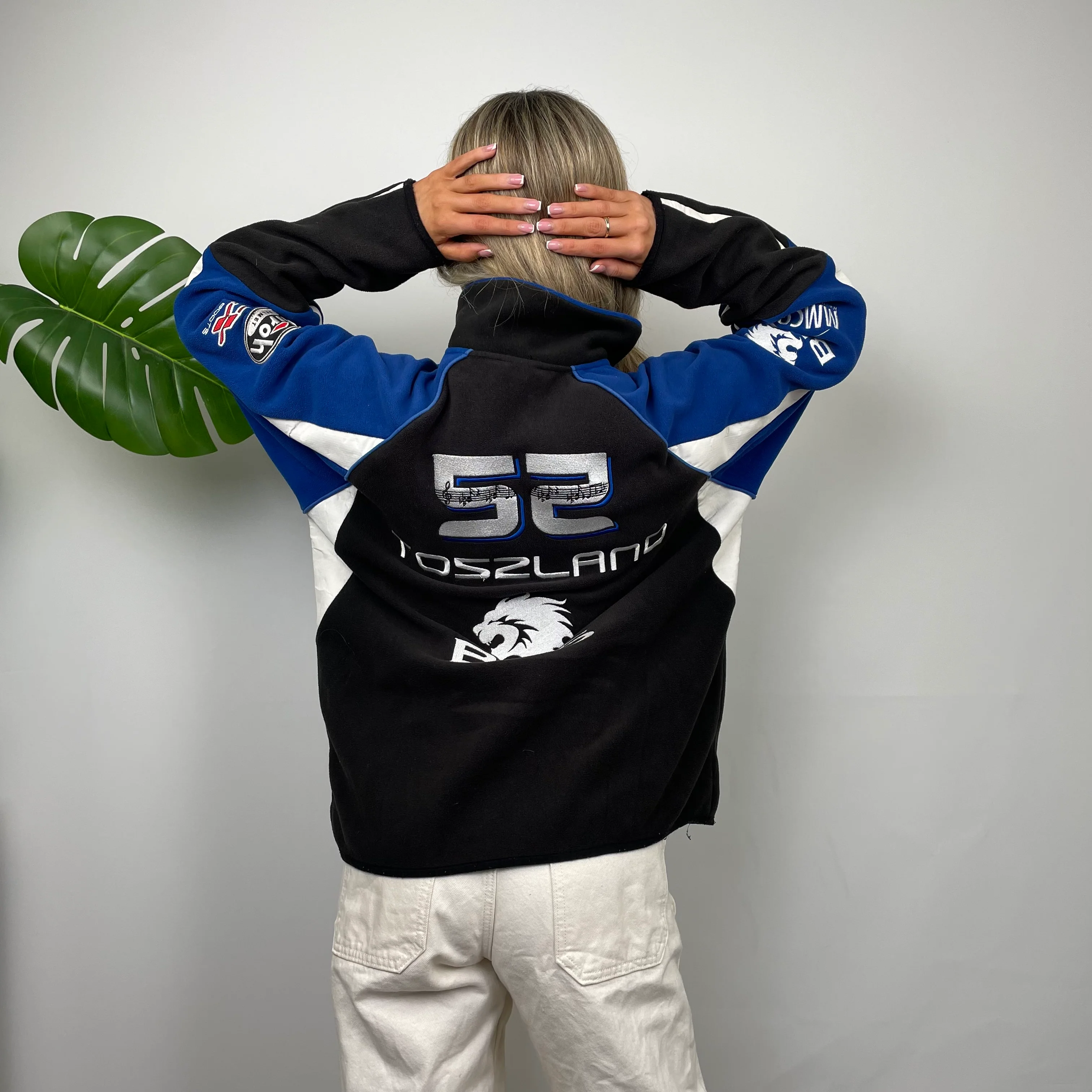 BKS Racing Blue Embroidered Spell Out Zip Up Fleece Jacket (M) - Image 5