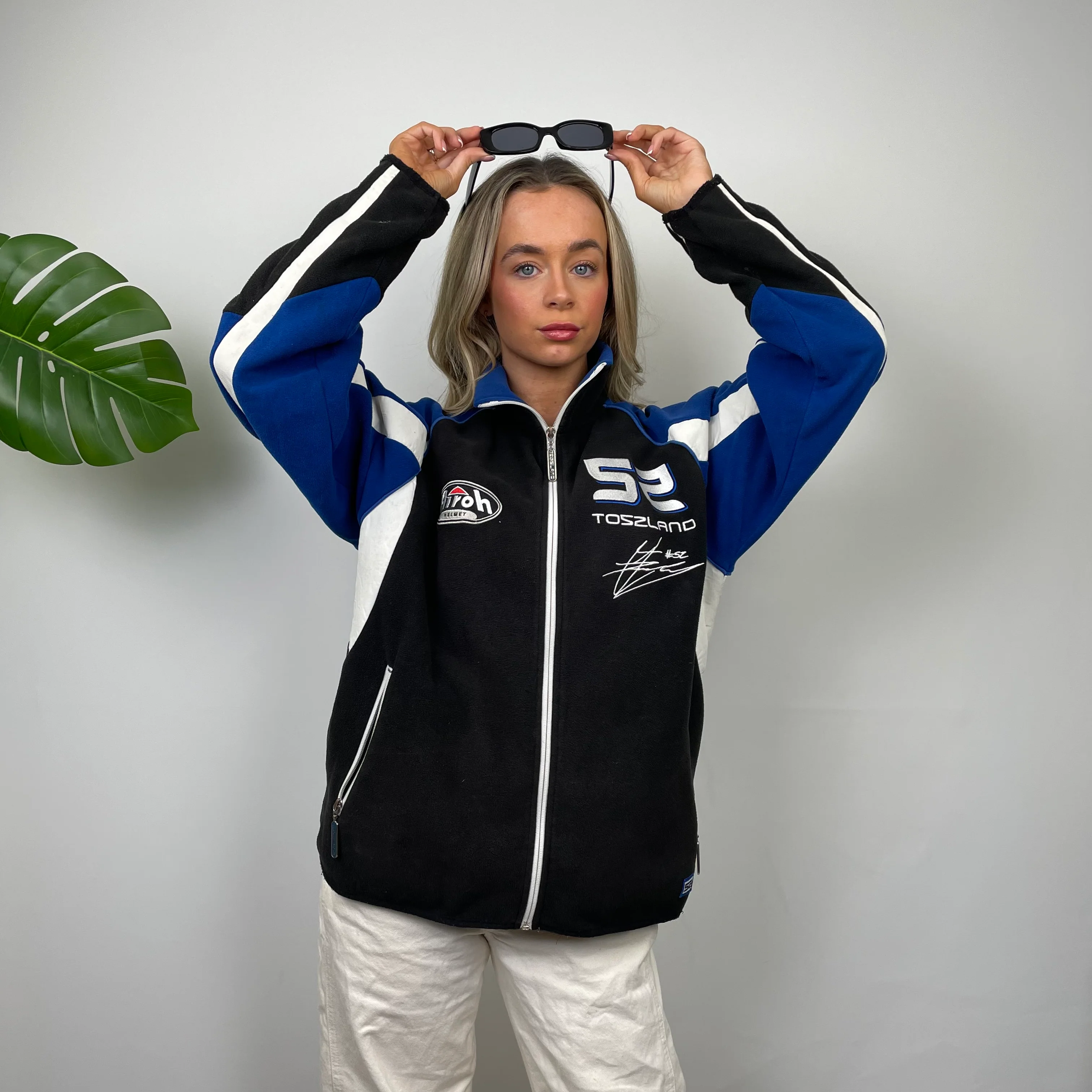 BKS Racing Blue Embroidered Spell Out Zip Up Fleece Jacket (M) - Image 6