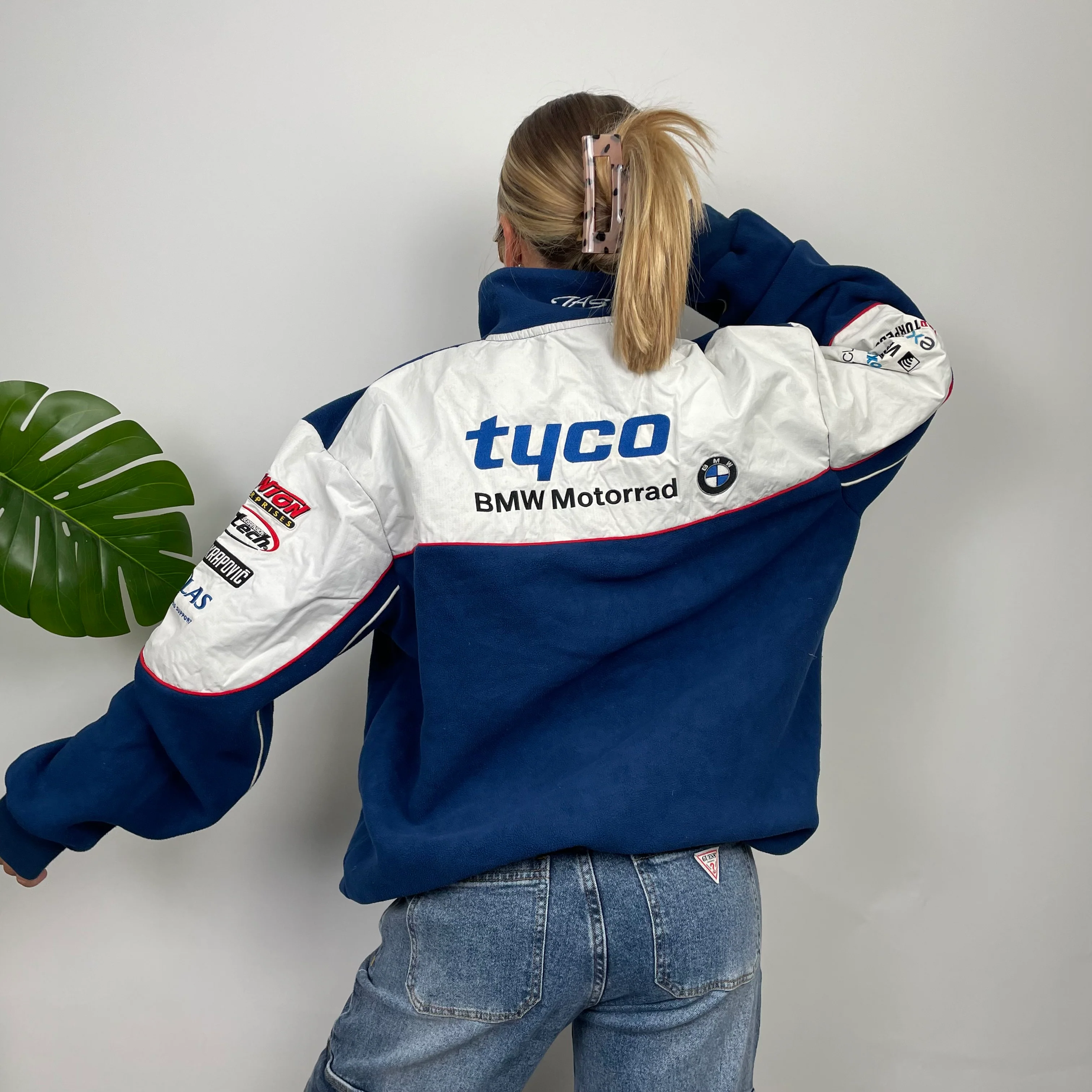 BMW Racing Blue Embroidered Spell Out Zip Up Teddy Bear Fleece Zip Up Jacket (XL) - Image 2
