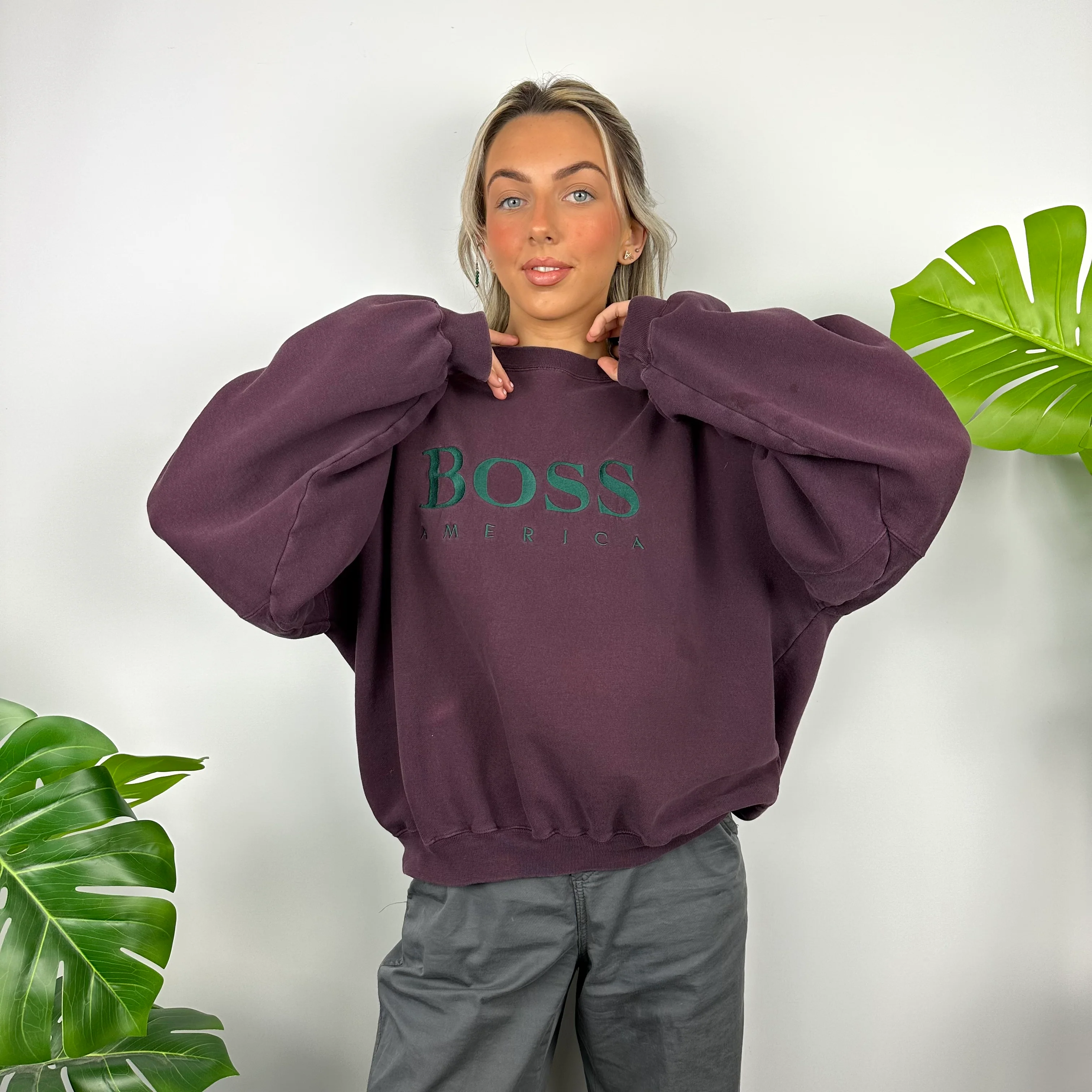 Boss America Maroon Embroidered Spell Out Sweatshirt (M) - Image 2