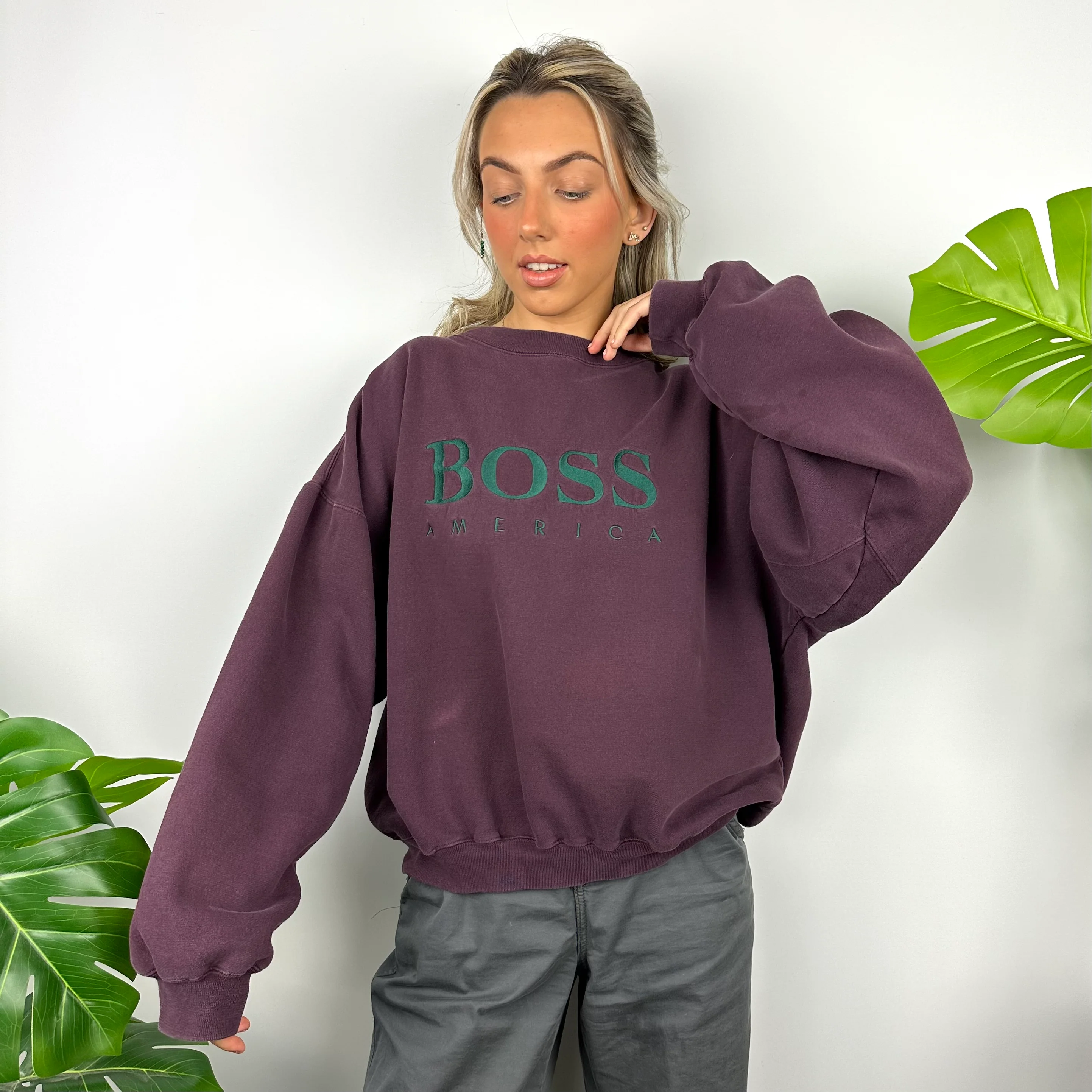 Boss America Maroon Embroidered Spell Out Sweatshirt (M) - Image 3
