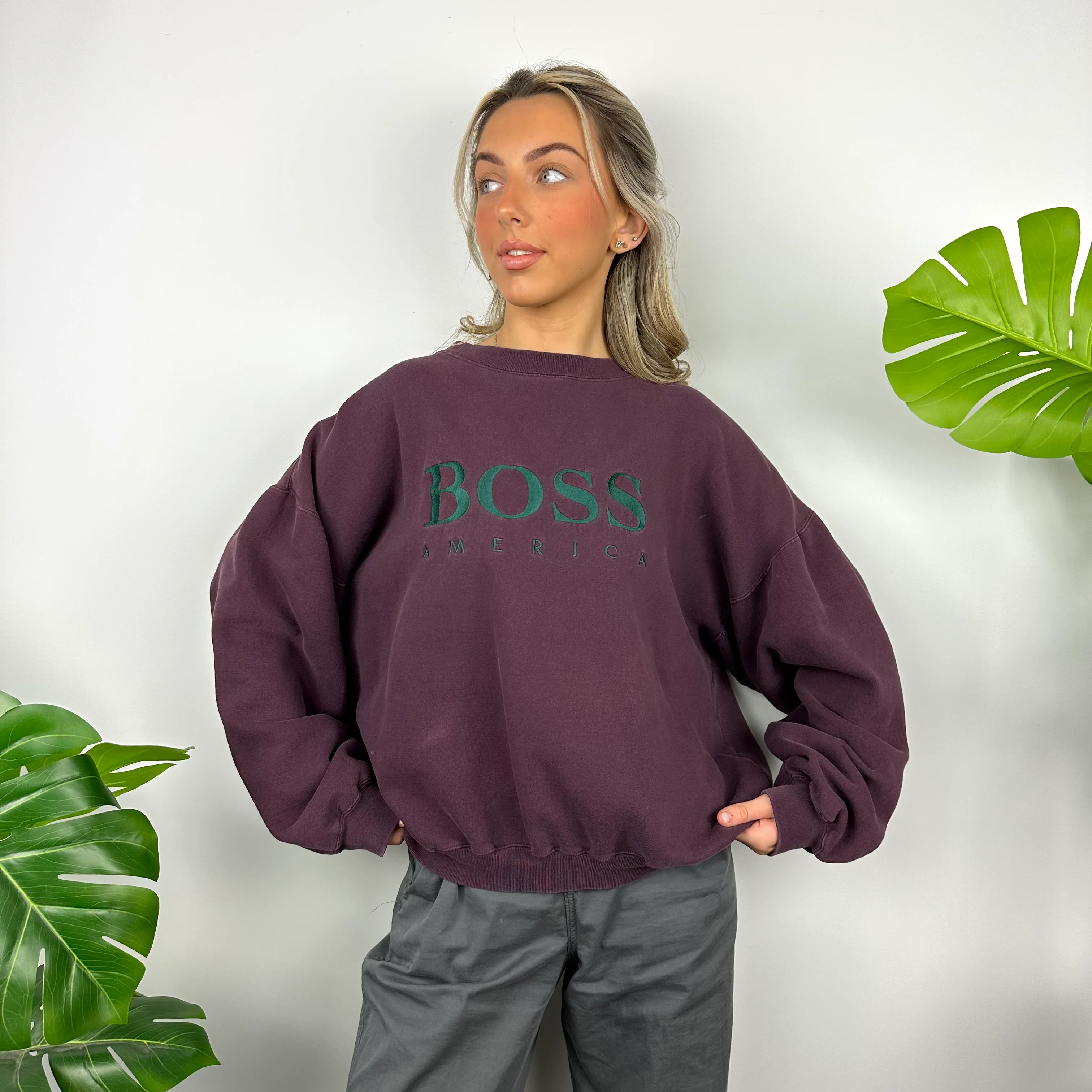 Boss America Maroon Embroidered Spell Out Sweatshirt (M) - Image 5