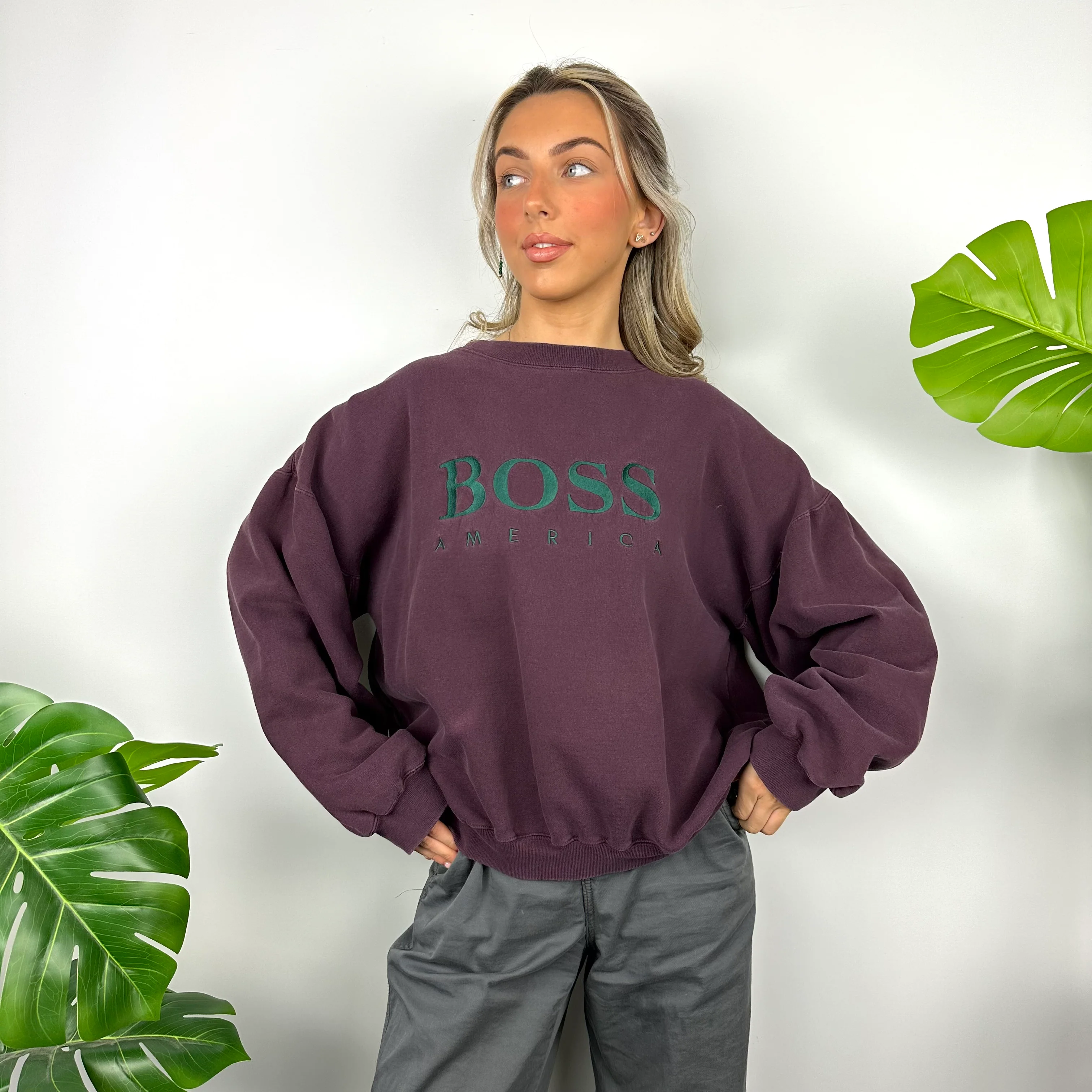 Boss America Maroon Embroidered Spell Out Sweatshirt (M) - Image 7