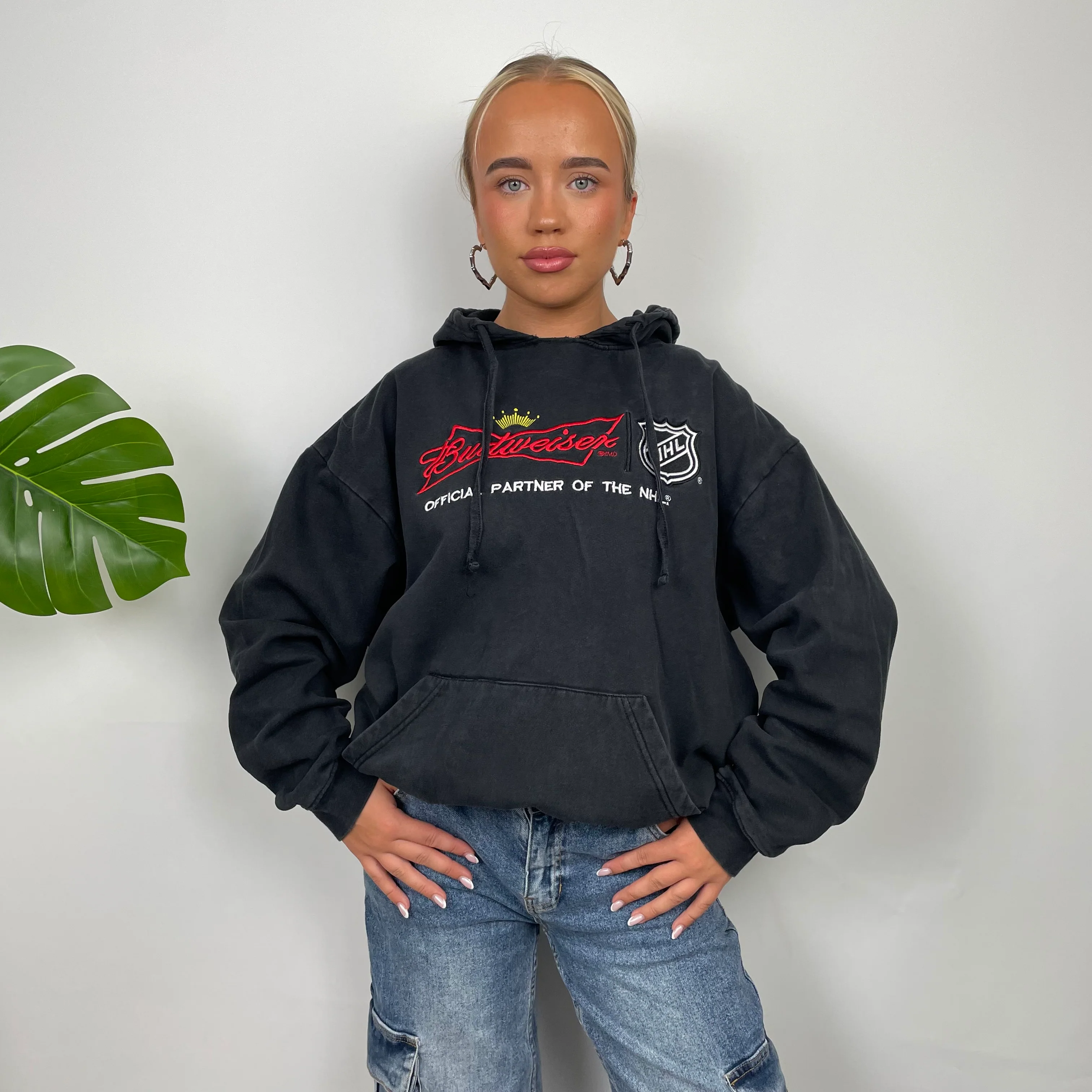 BUD USA Black Embroidered Spell Out Hoodie (M) - Image 2
