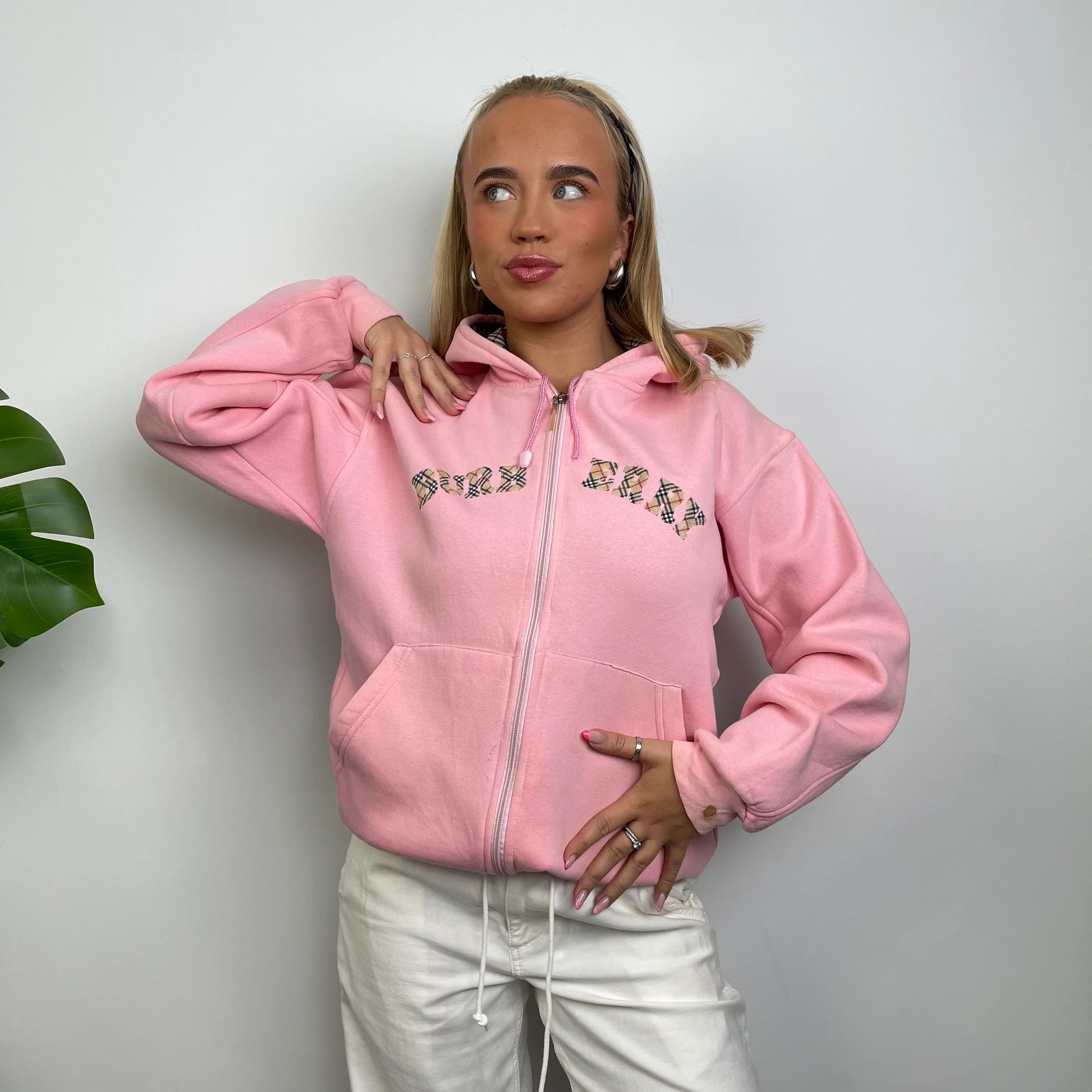 Burberry Pink Embroidered Logo Zip Up Sweatshirt (M) - Image 6