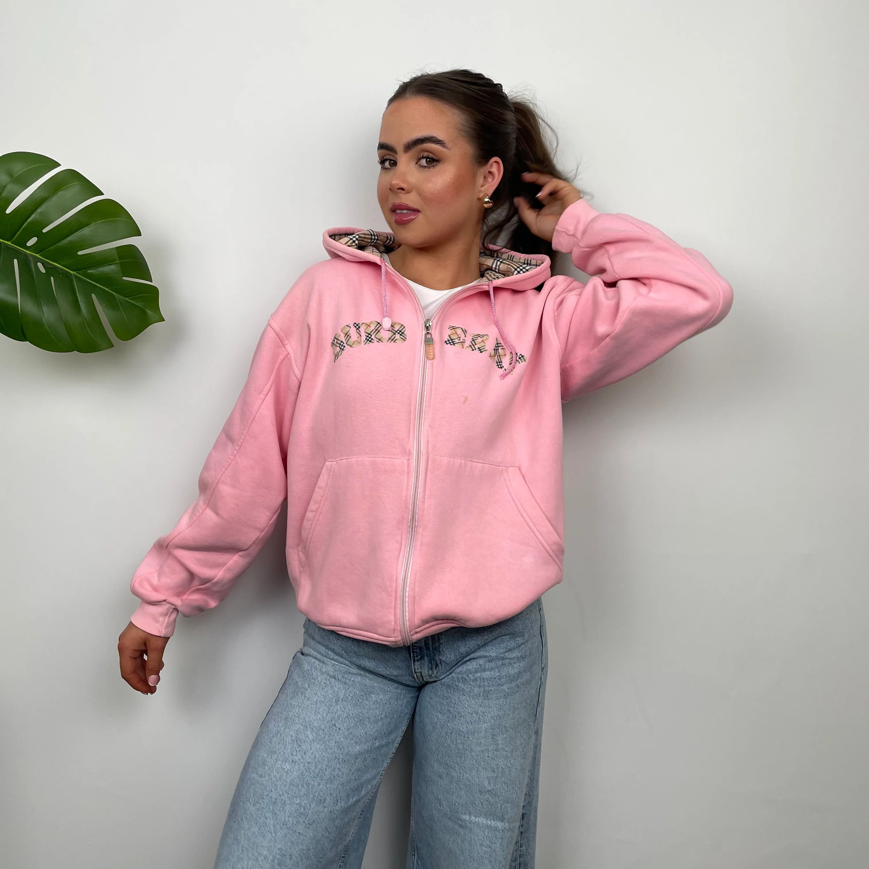 Burberry Pink Embroidered Logo Zip Up Sweatshirt (S) - Image 5