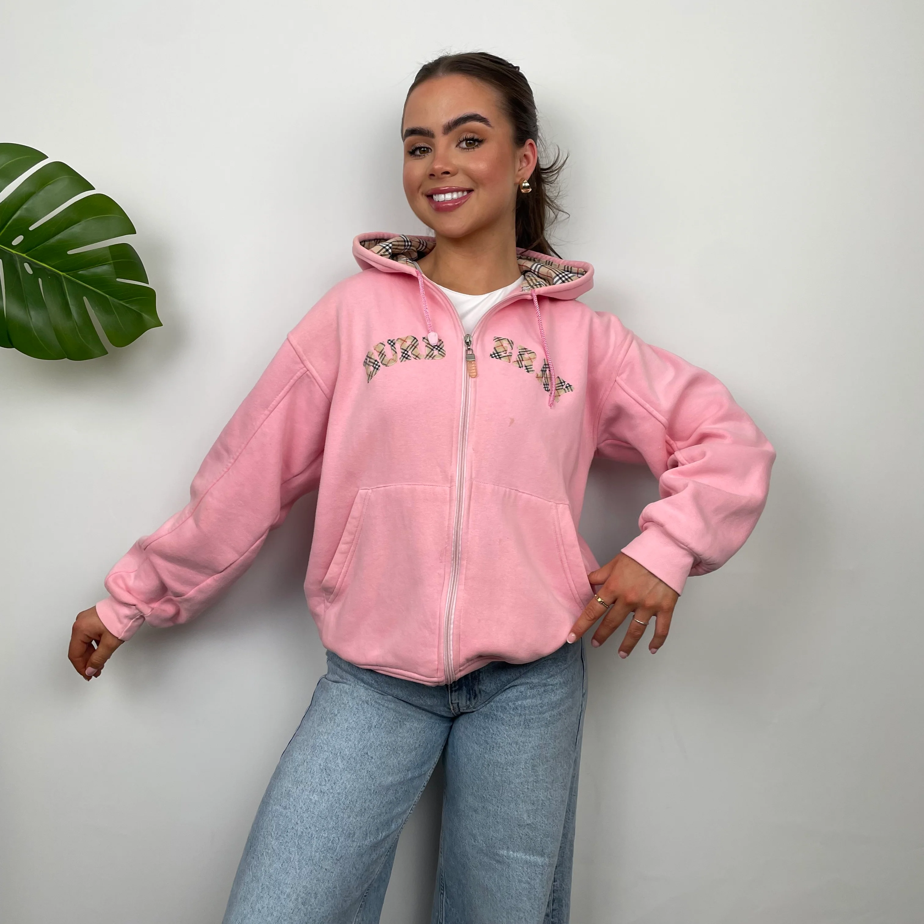Burberry Pink Embroidered Logo Zip Up Sweatshirt (S) - Image 6