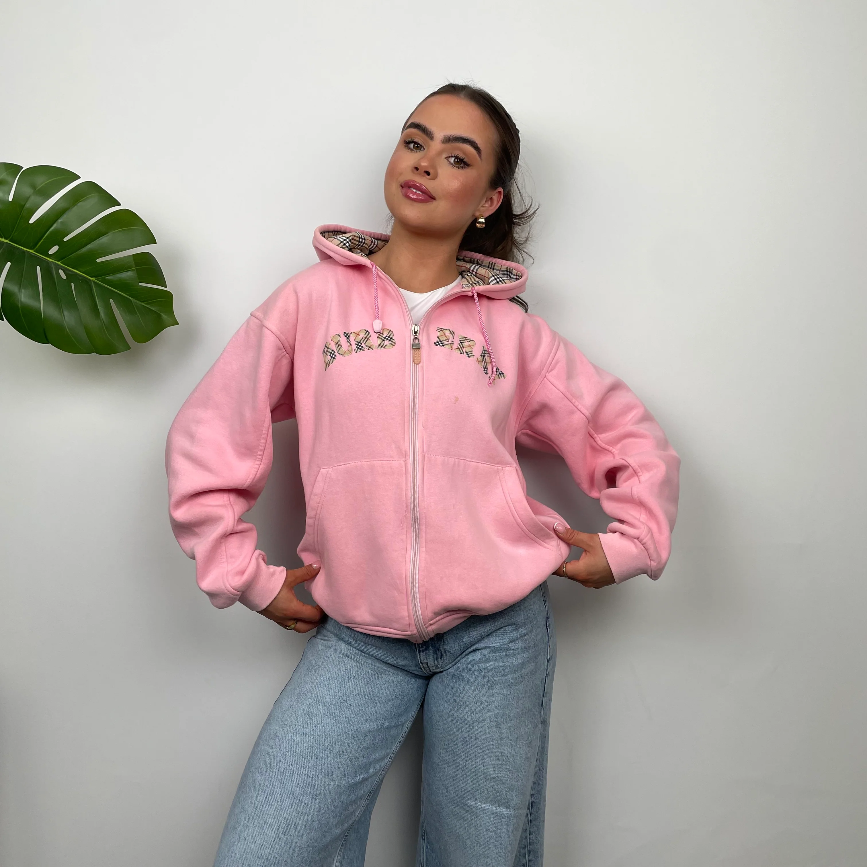 Burberry Pink Embroidered Logo Zip Up Sweatshirt (S) - Image 7