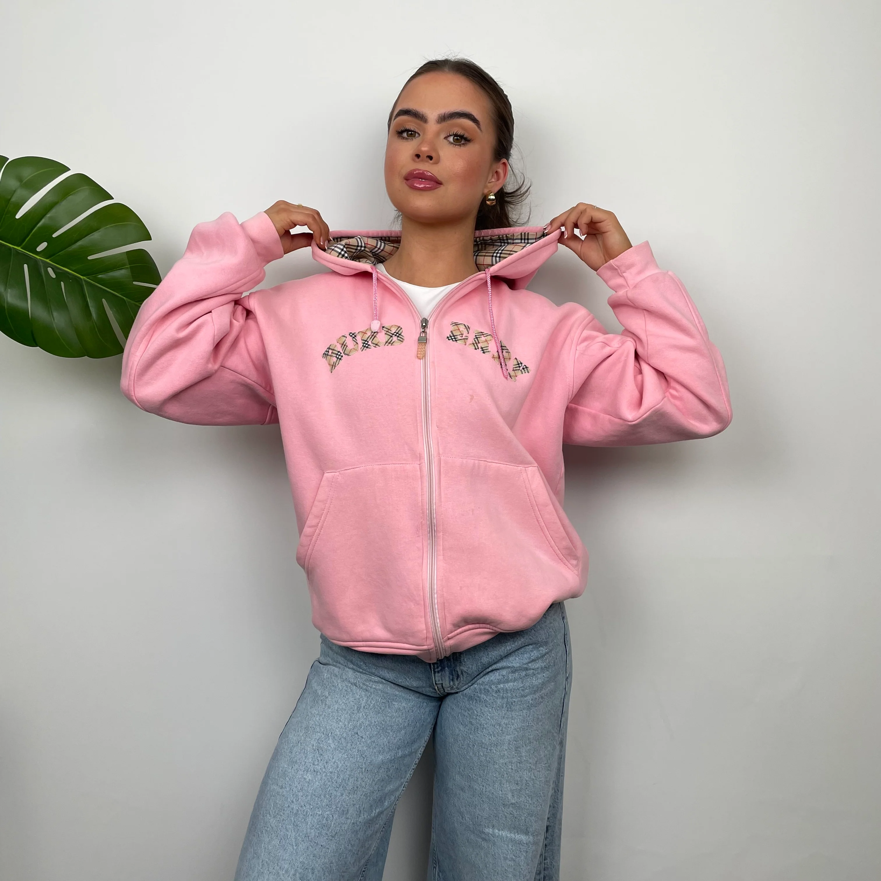 Burberry Pink Embroidered Logo Zip Up Sweatshirt (S) - Image 8