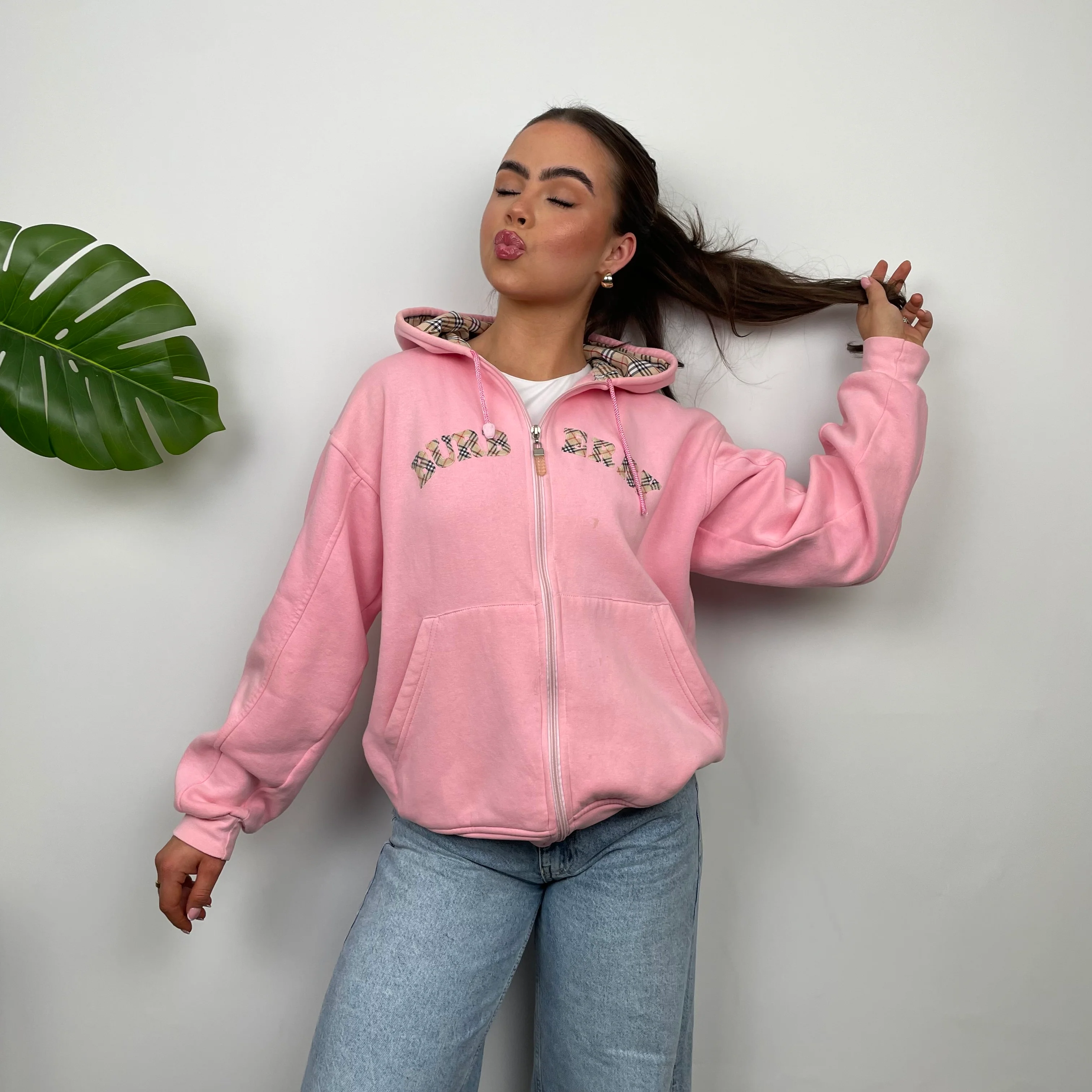 Burberry Pink Embroidered Logo Zip Up Sweatshirt (S) - Image 9