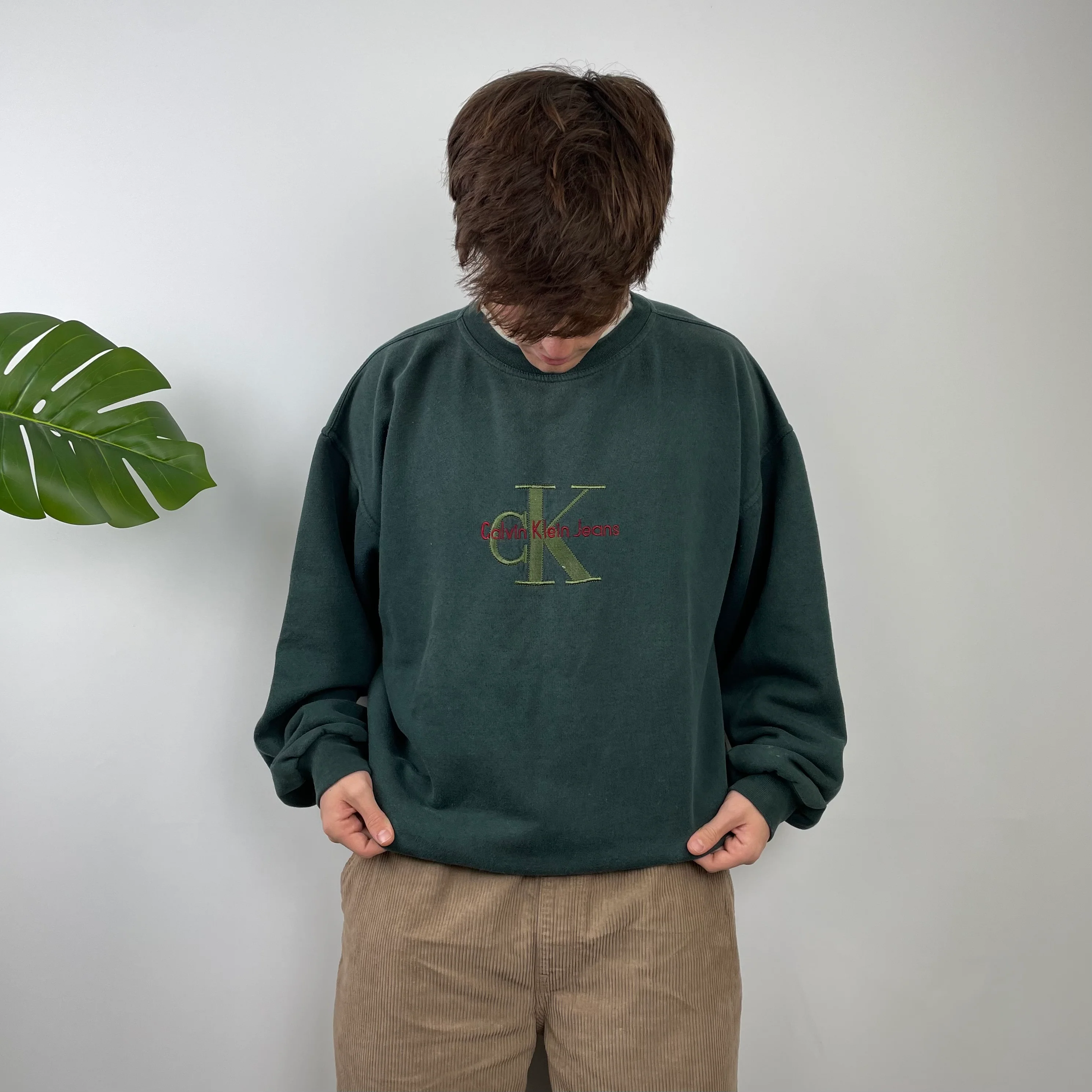 Calvin Klein Green Embroidered Spell Out Sweatshirt (L) - Image 3
