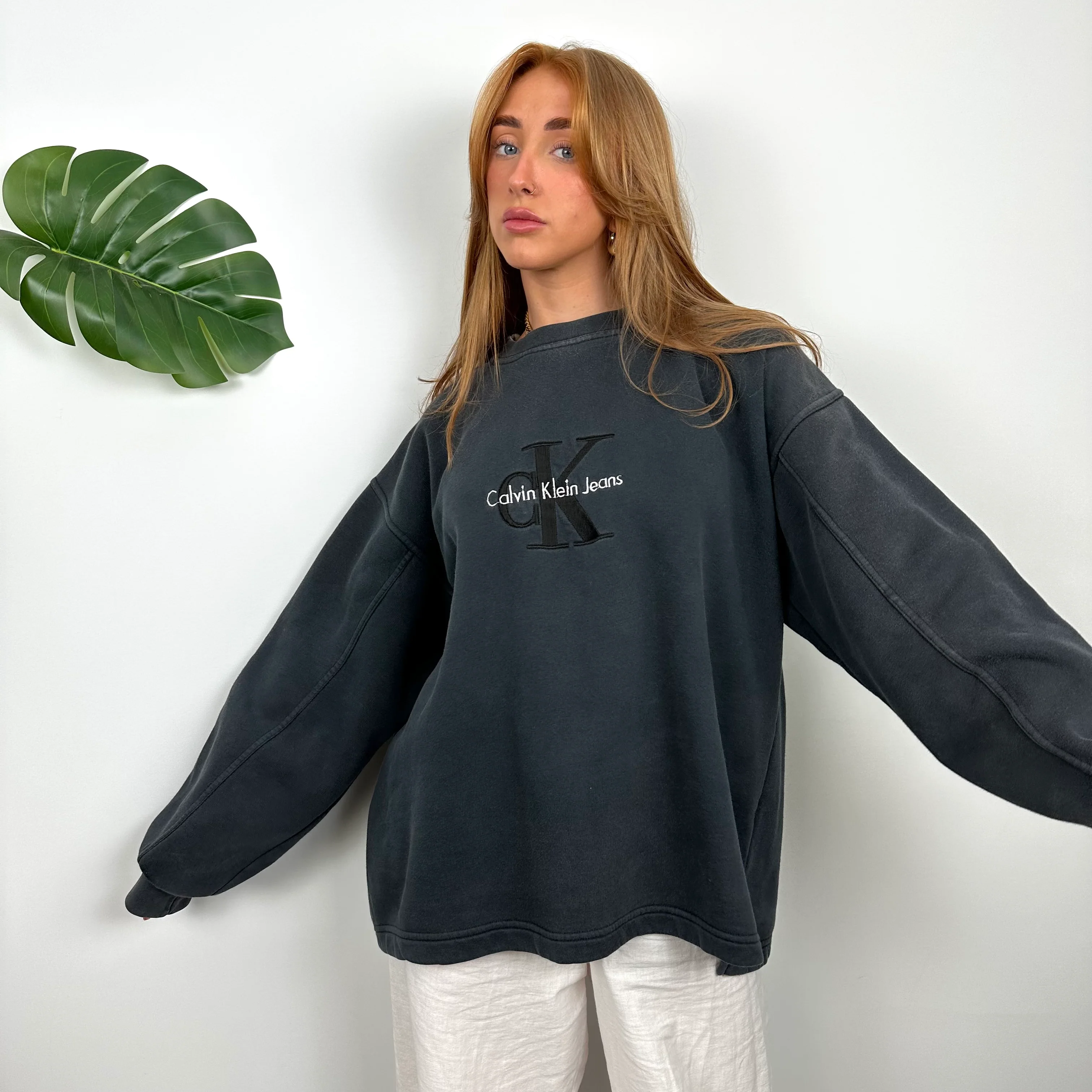 Calvin Klein RARE Black Embroidered Spell Out Sweatshirt  (L) - Image 2