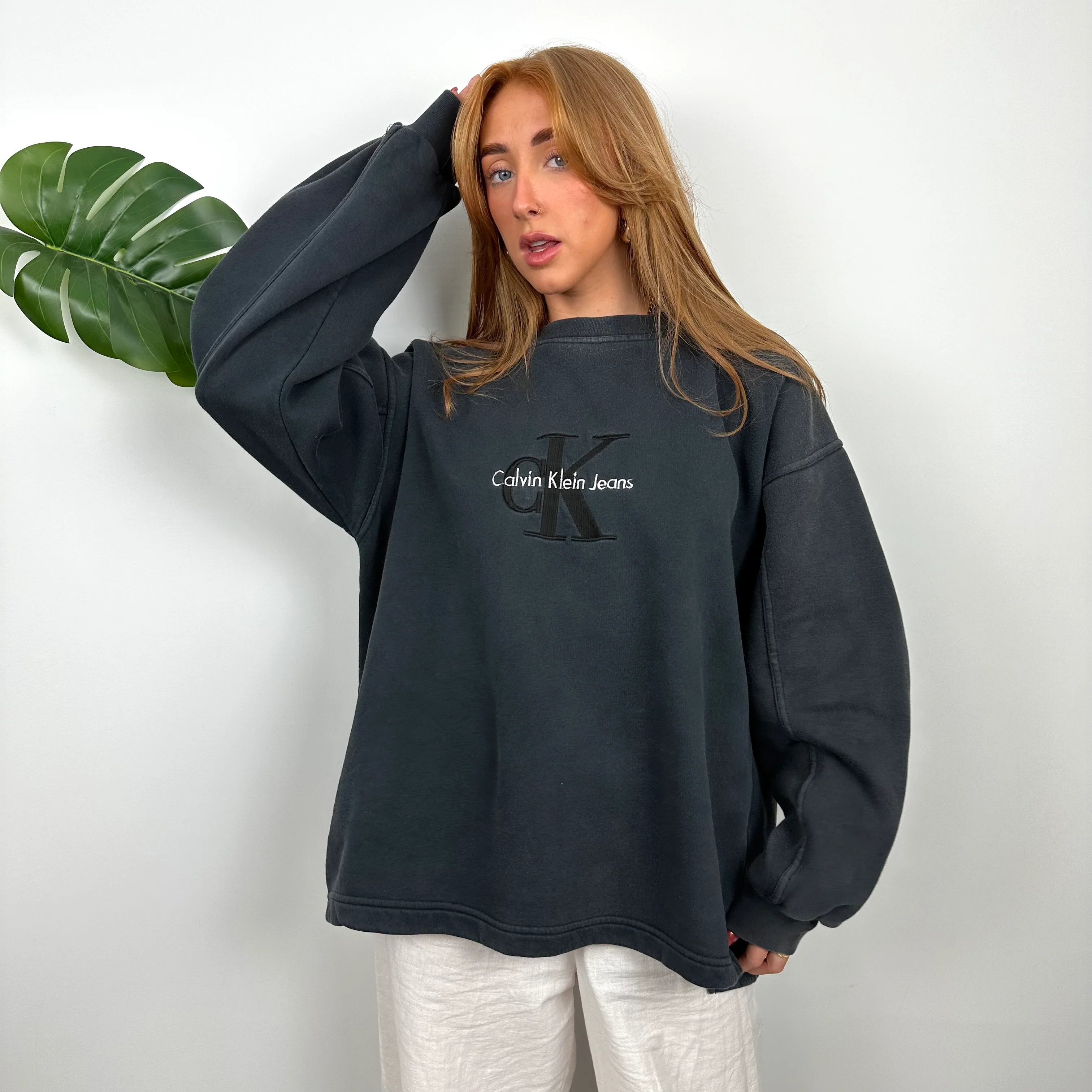 Calvin Klein RARE Black Embroidered Spell Out Sweatshirt  (L) - Image 4