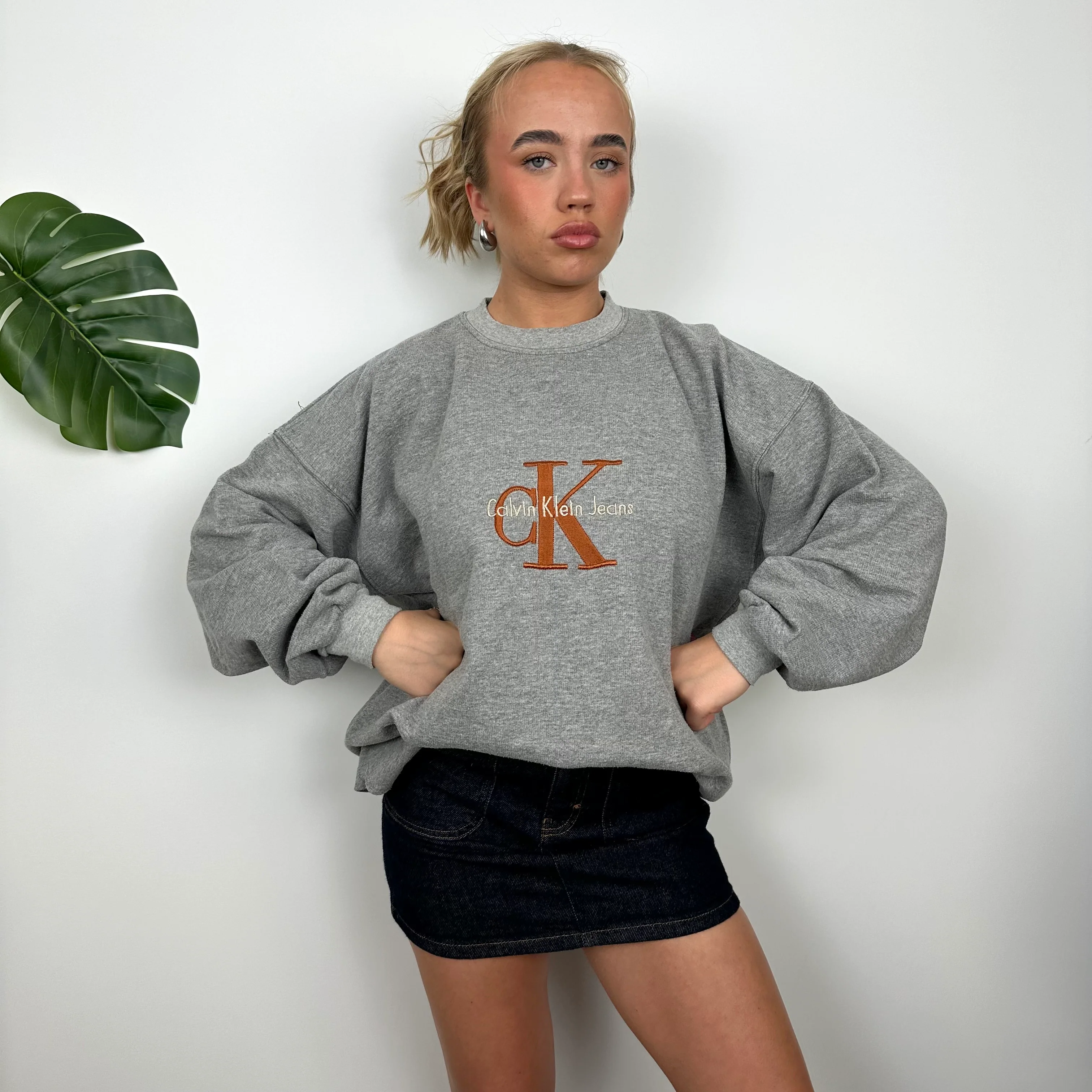 Calvin Klein Grey Embroidered Spell Out Sweatshirt (L) - Image 6