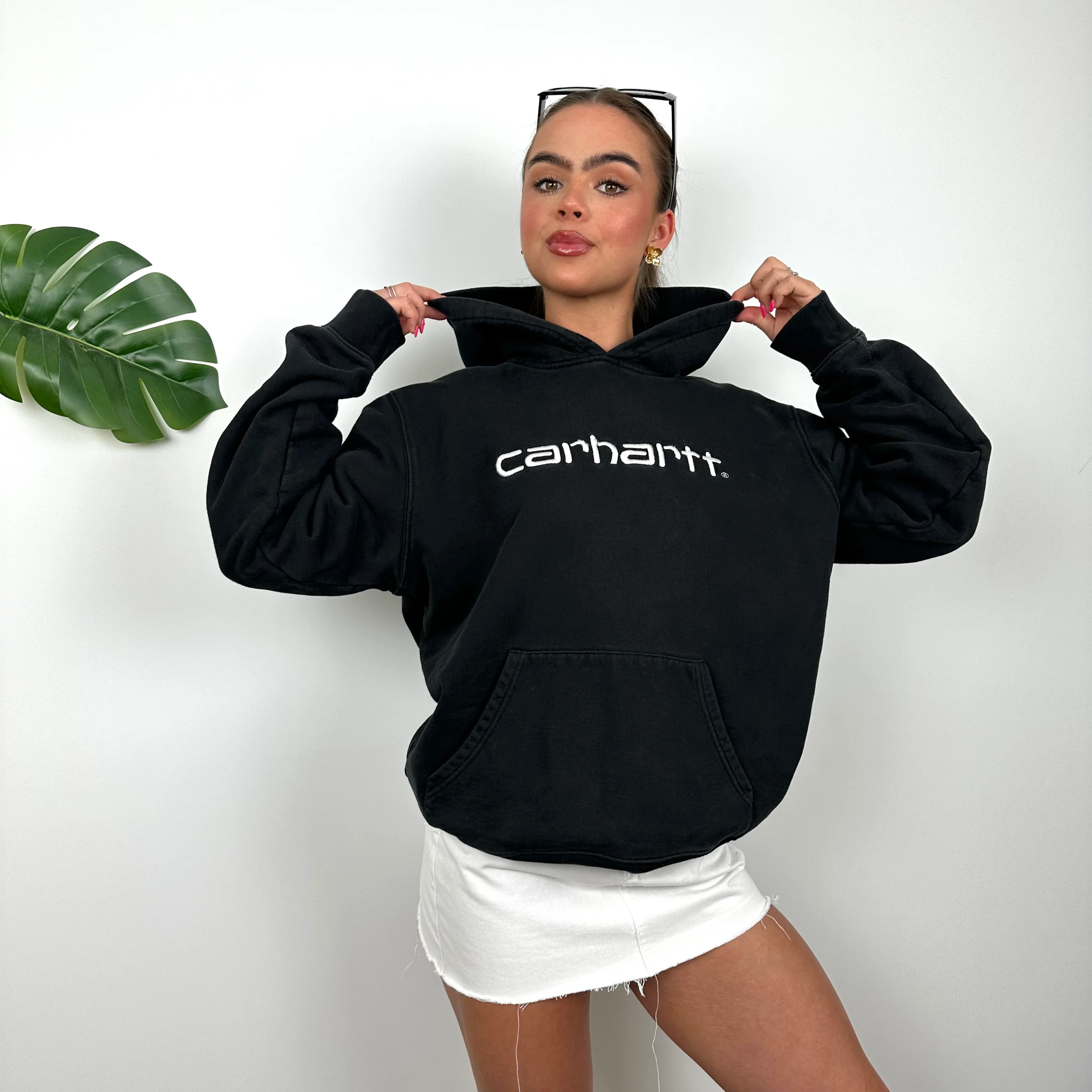 Carhartt Black Embroidered Spell Out Hoodie (M) - Image 3