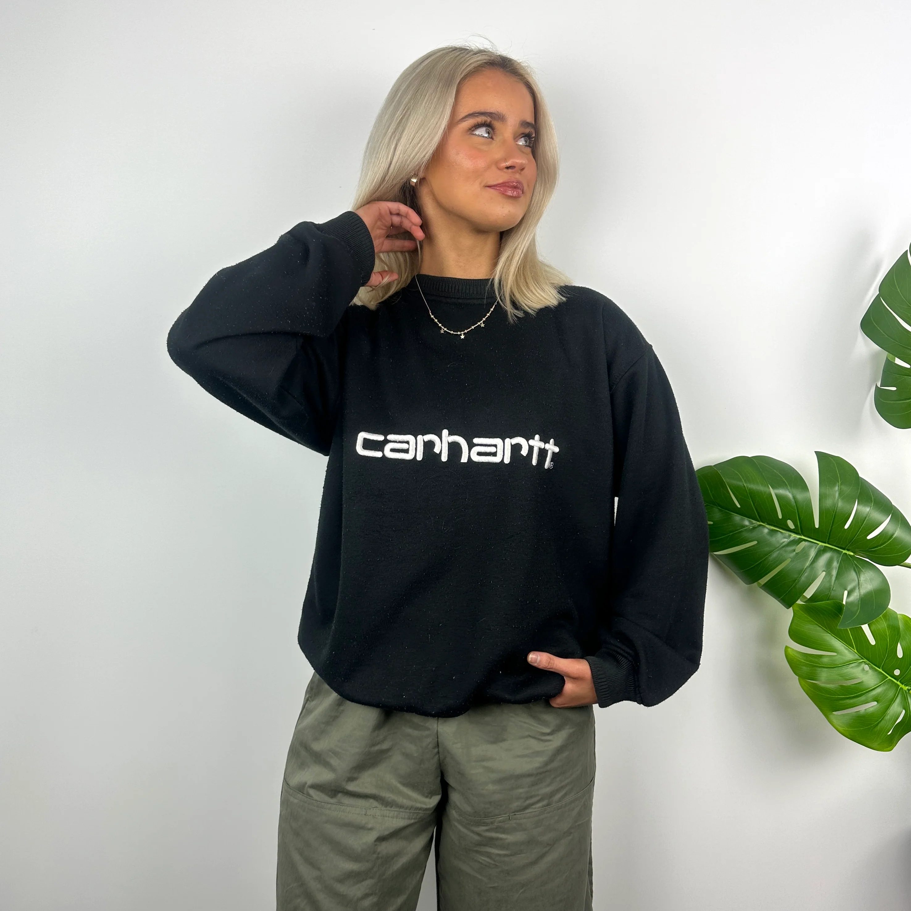 Carhartt Black Embroidered Spell Out Sweatshirt (M) - Image 2